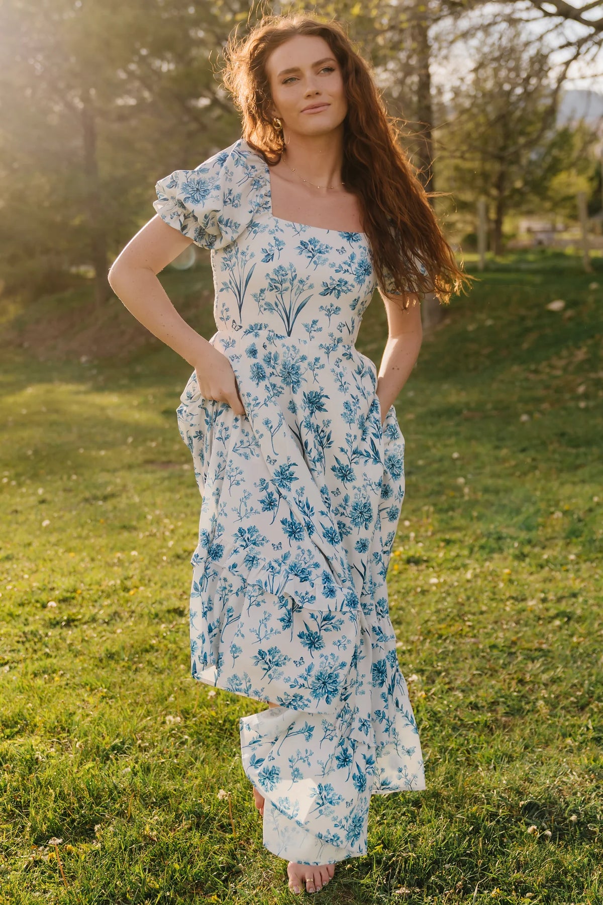 Addison Maxi Dress | Ivory + Blue