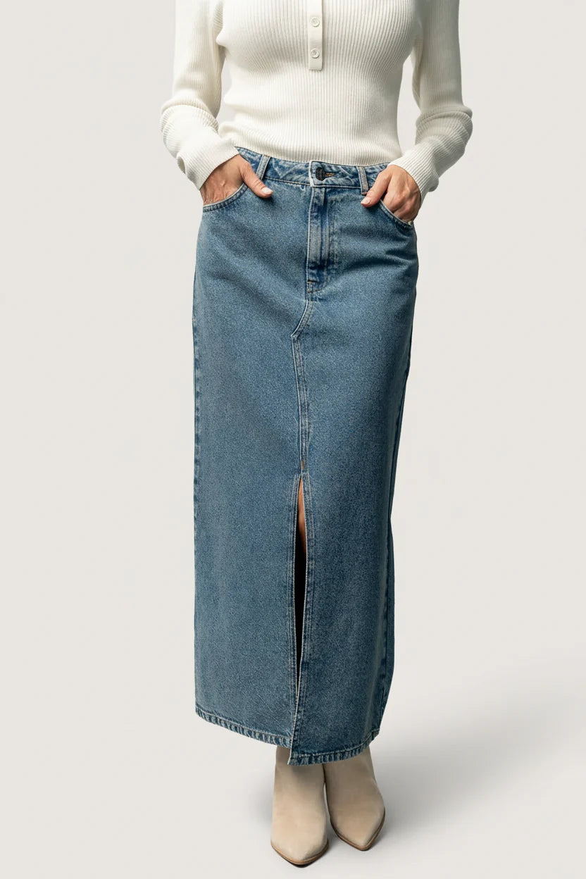 Aleksa Denim Midi Skirt | Medium Wash