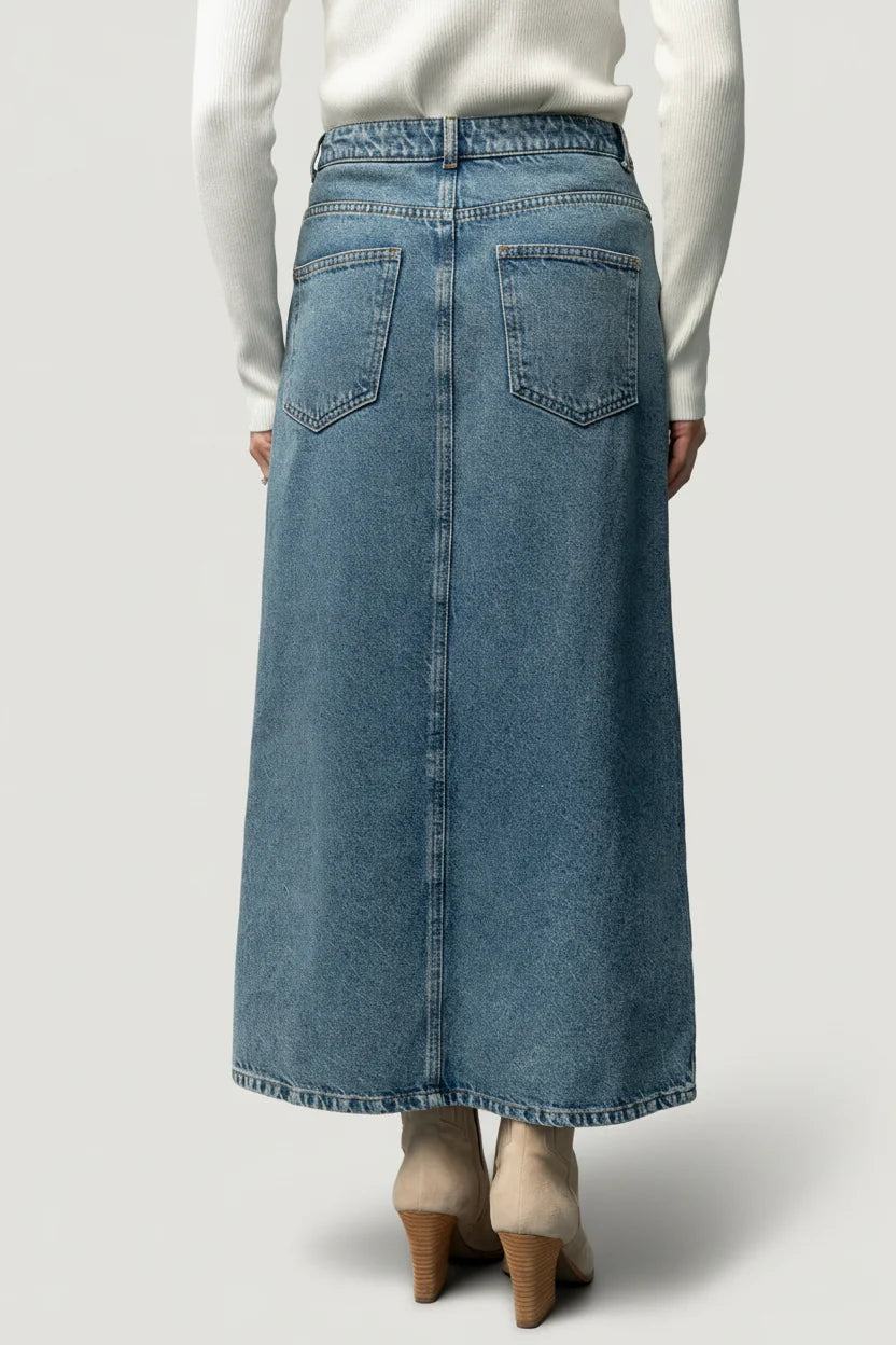Aleksa Denim Midi Skirt | Medium Wash