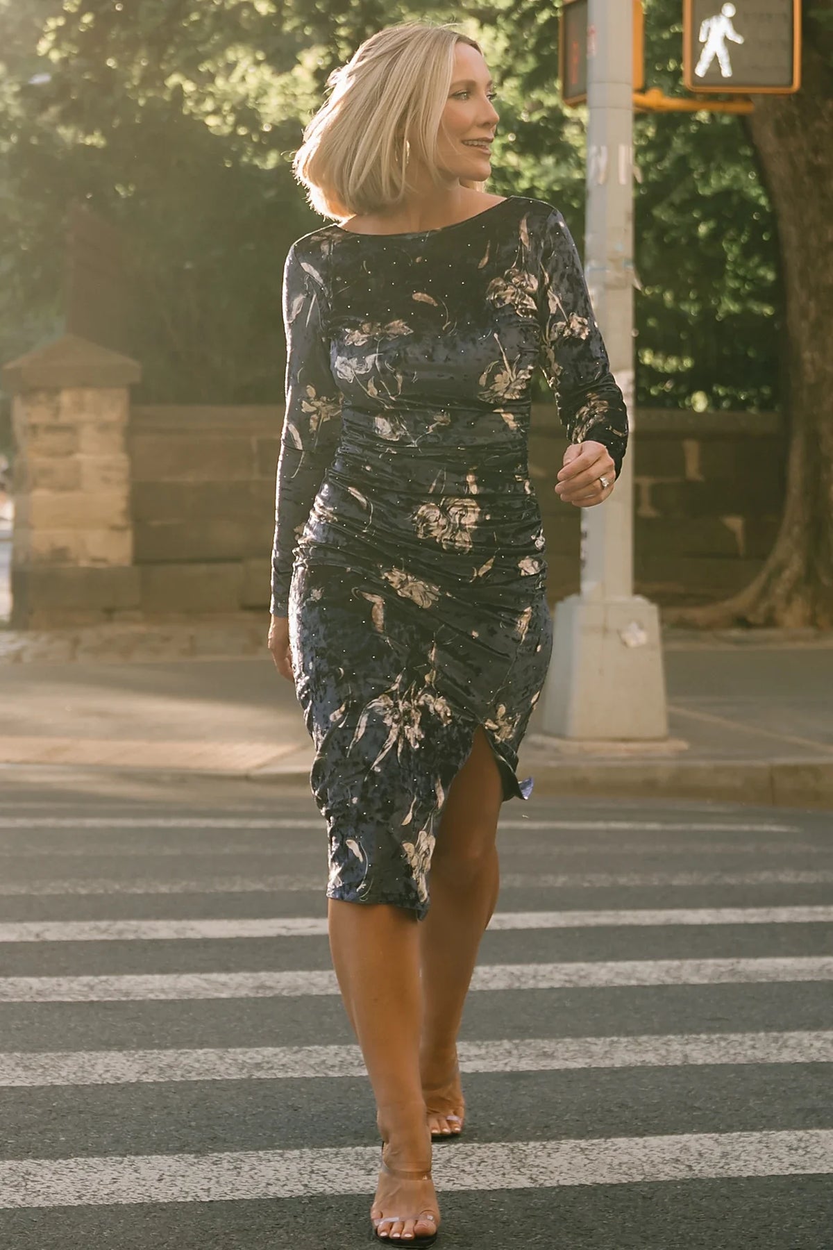 Afterglow Velvet Midi Dress | Navy + Gold