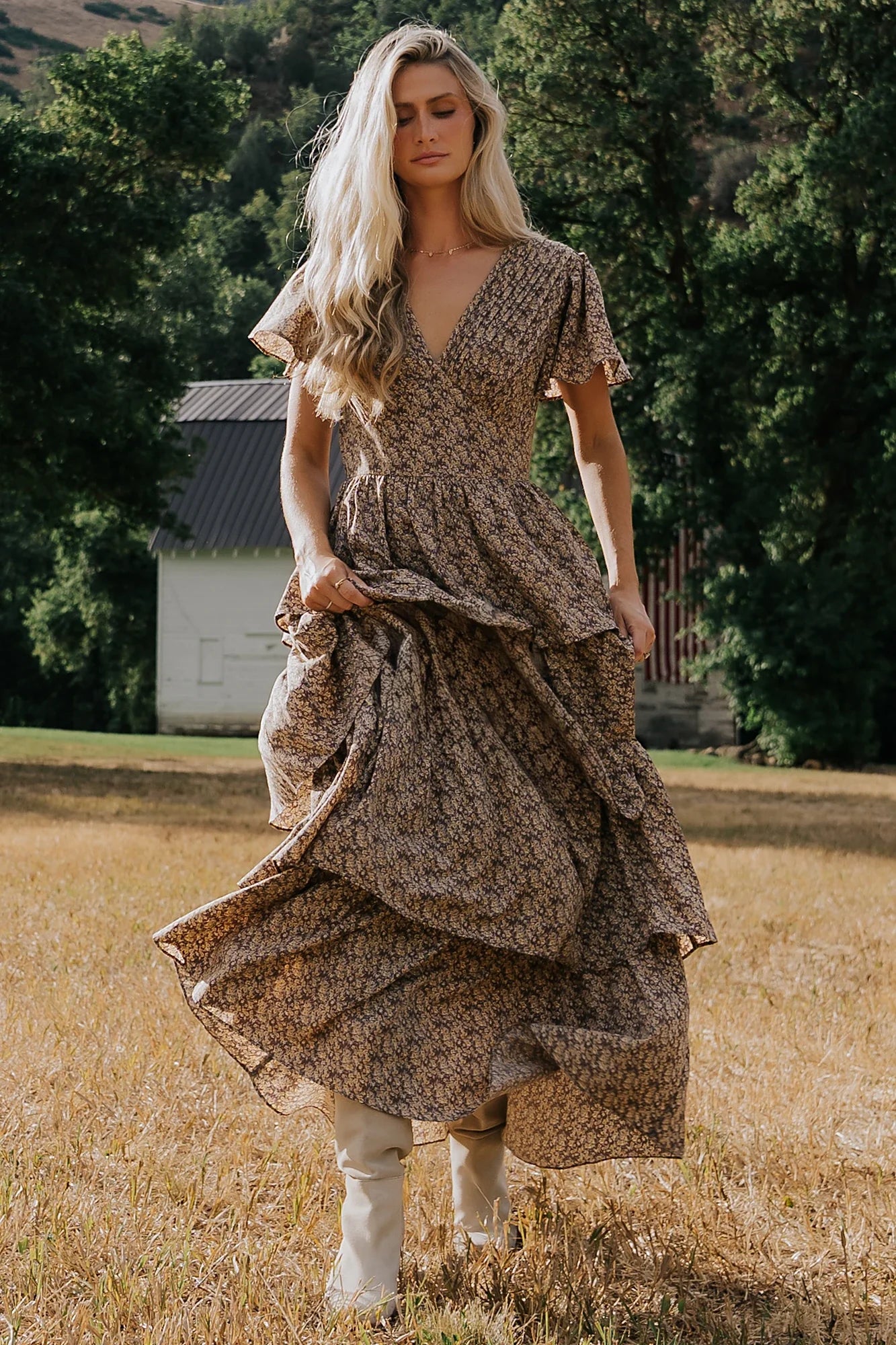 Aloette Tiered Maxi Dress | Brown Floral