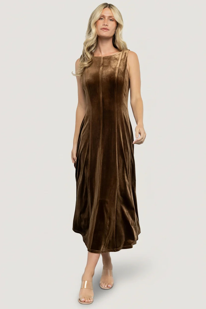 Annika Velvet Midi Dress | Bronze