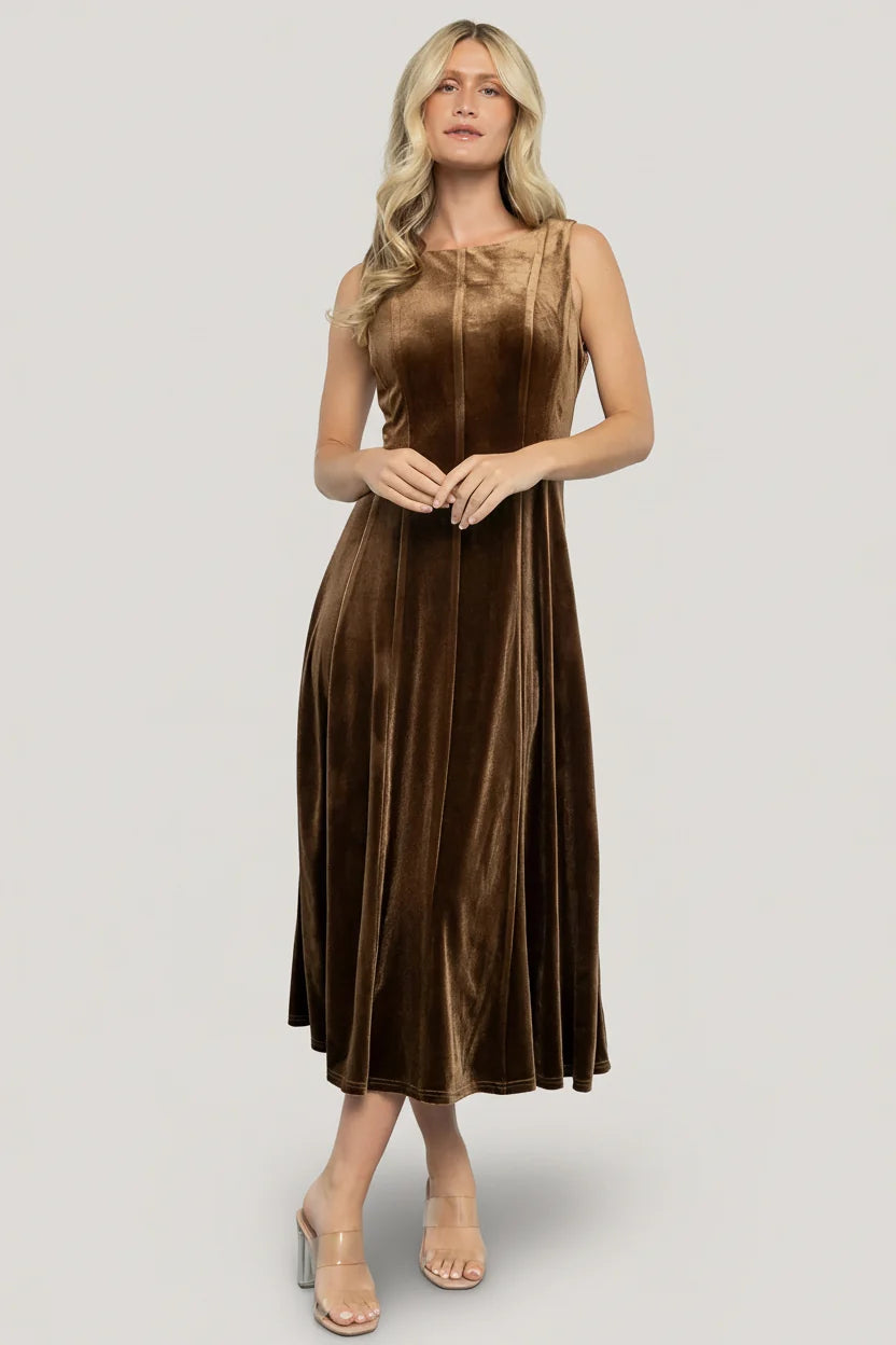 Annika Velvet Midi Dress | Bronze