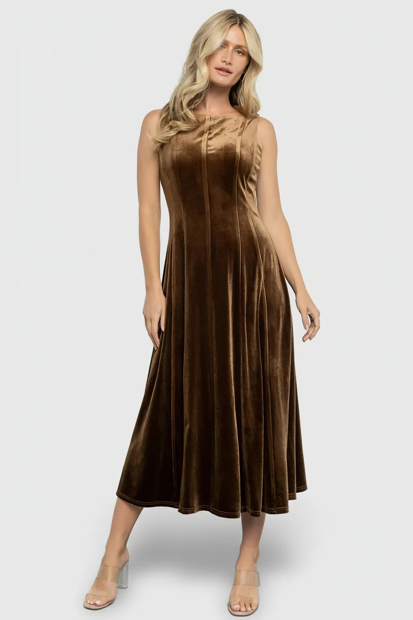 Annika Velvet Midi Dress | Bronze