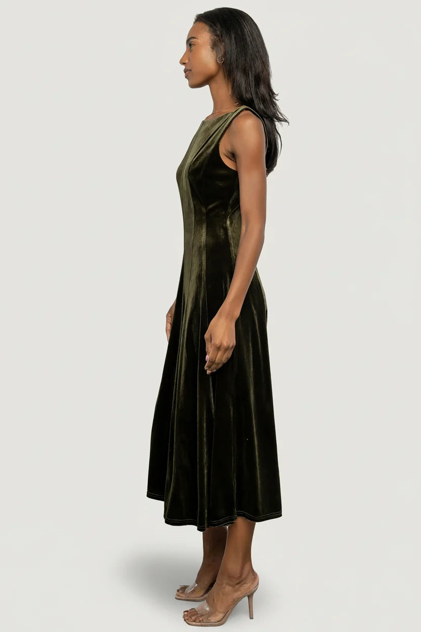 Annika Velvet Midi Dress | Olive