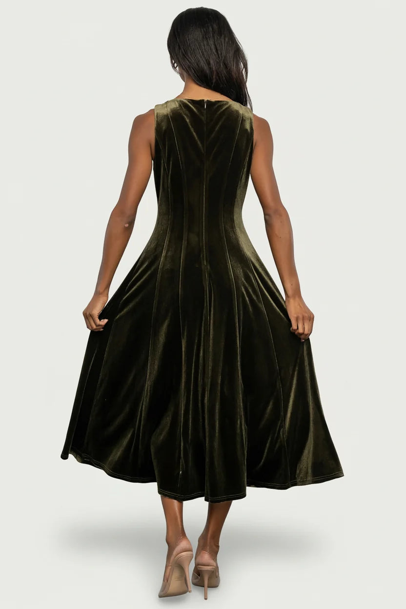 Annika Velvet Midi Dress | Olive