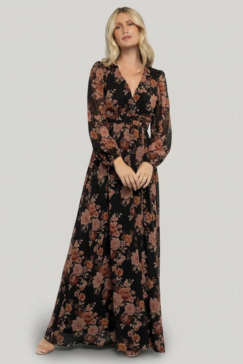 Adira Maxi Dress | Black + Mauve Floral