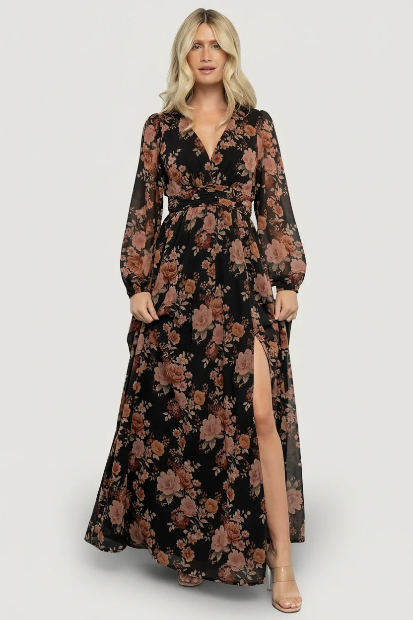 Adira Maxi Dress | Black + Mauve Floral