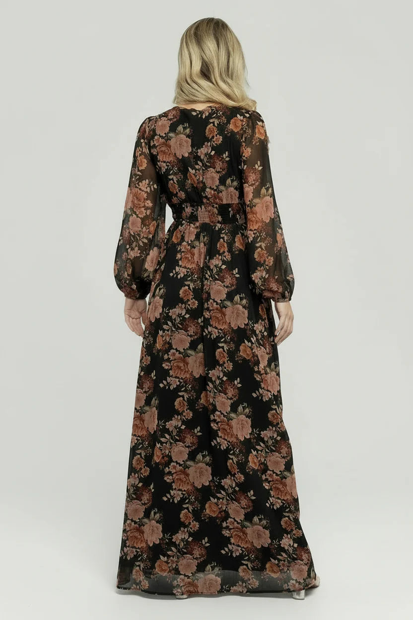 Adira Maxi Dress | Black + Mauve Floral