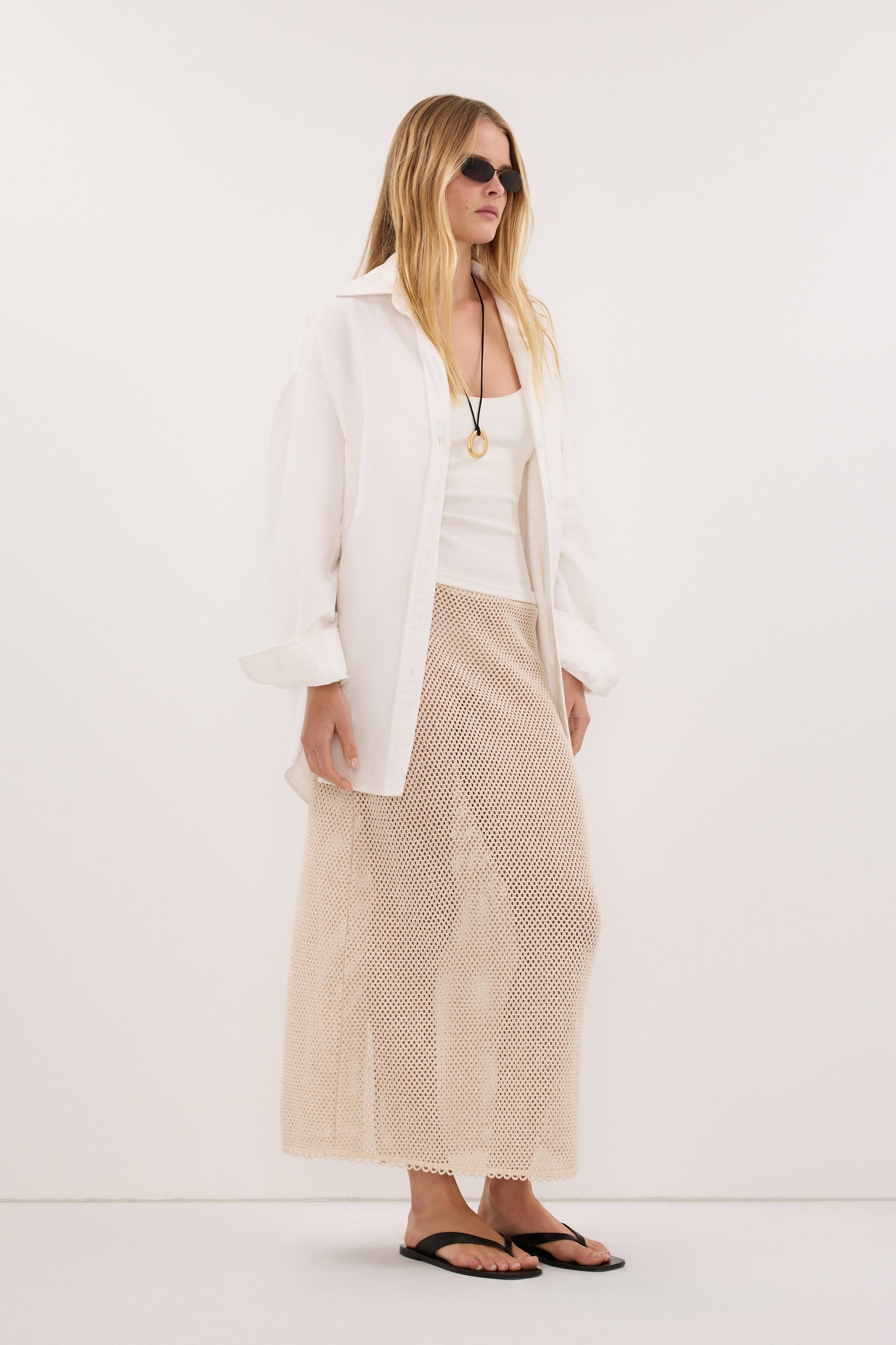 ANNE NATURAL OPEN KNIT MIDI SKIRT