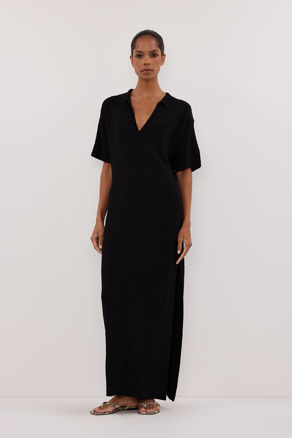 ALIAS BLACK POLO KNIT MIDI DRESS