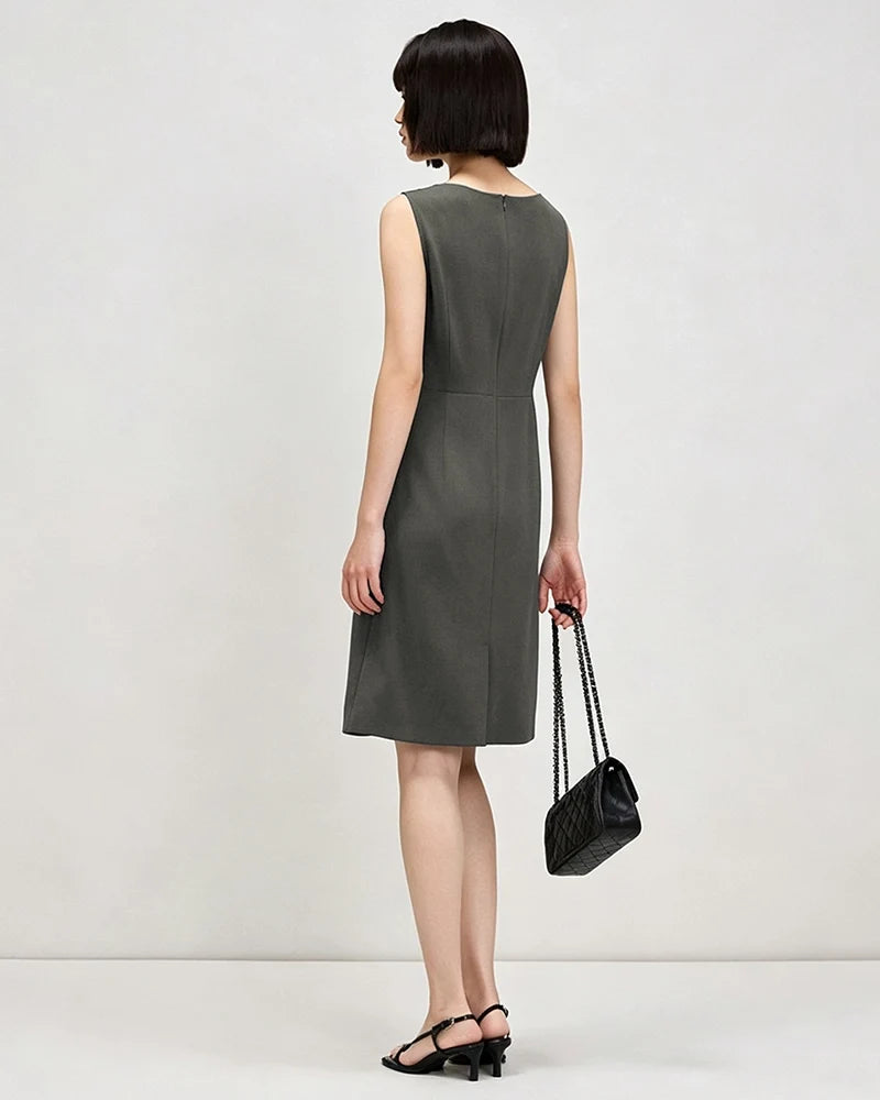Triacetate Cowl Neck A Line Knee Length Dress