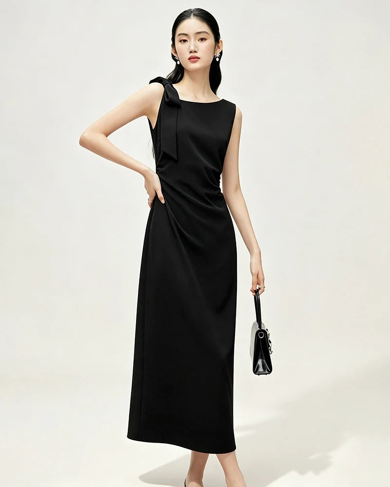 Japanese Triacetate Bow Shoulder Midi Slip Dress