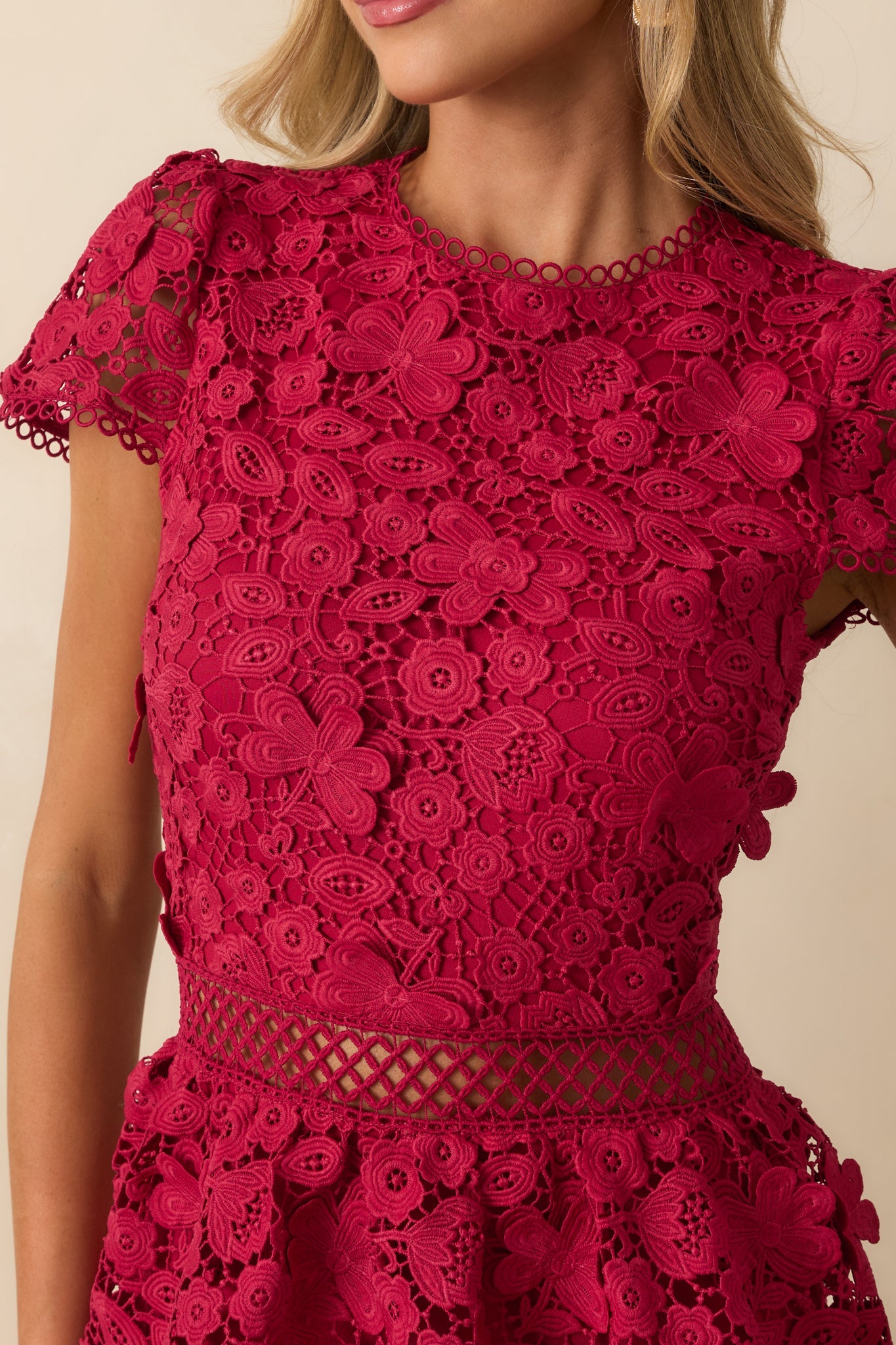 A Matter Of Time Red Floral Guipure Lace Tiered Maxi Dress