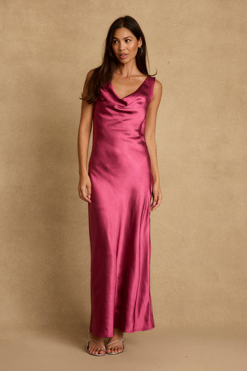 Dolce Fuchsia Satin Maxi Dress