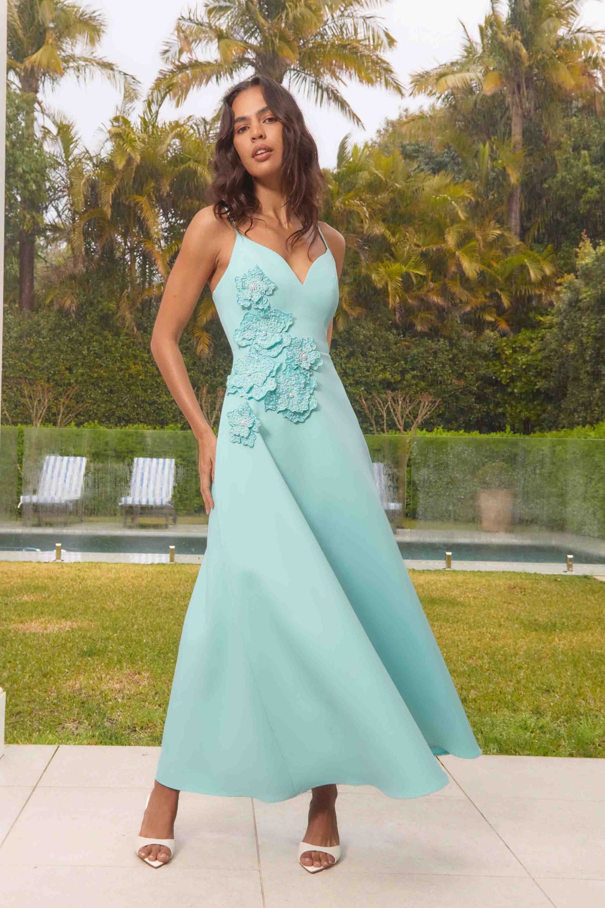 Stella A-Line Gown in Aqua Blue