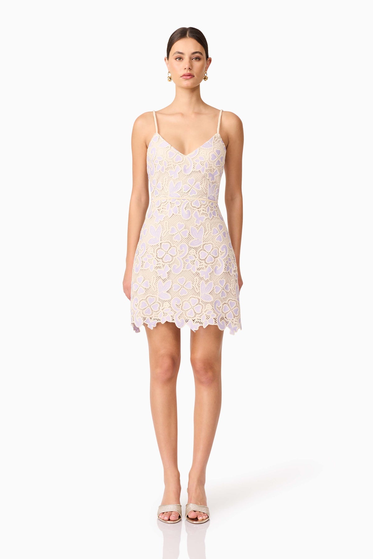 Jasmine Crochet Mini Dress in Purple & Beige