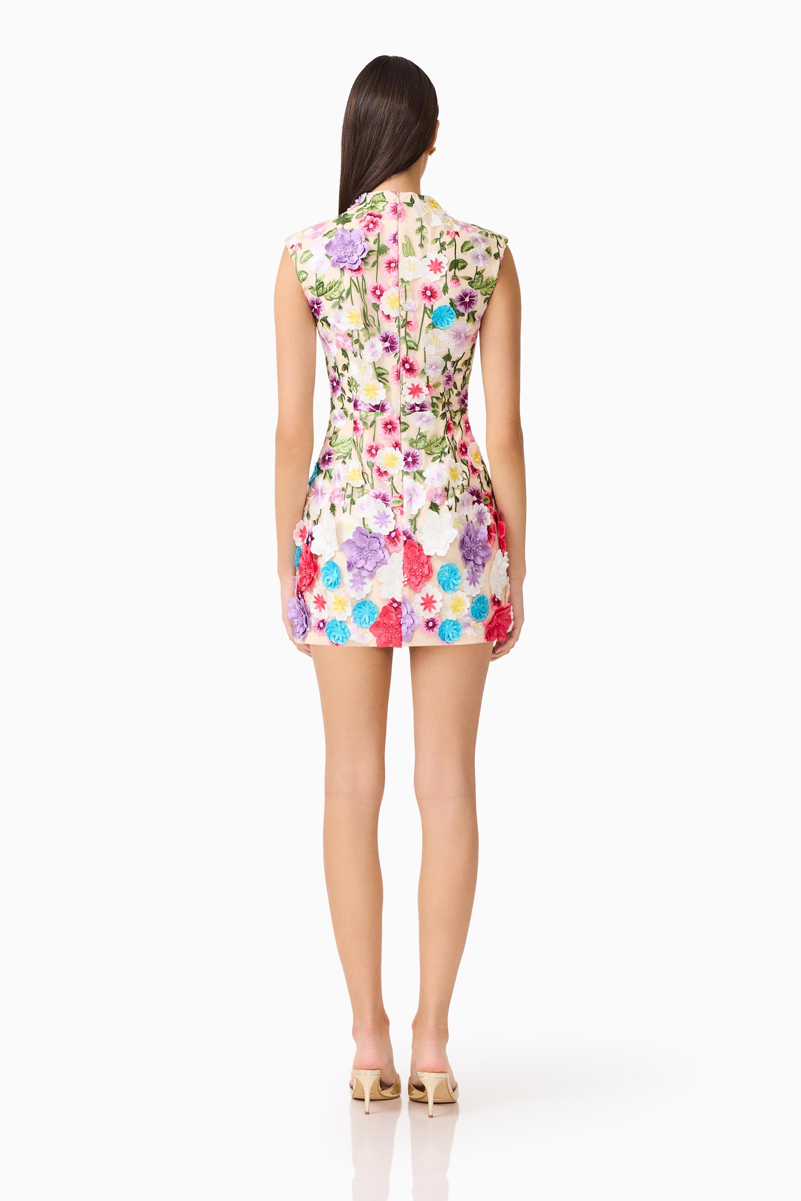 Rosette Sleeveless Mini Dress in Multi Floral
