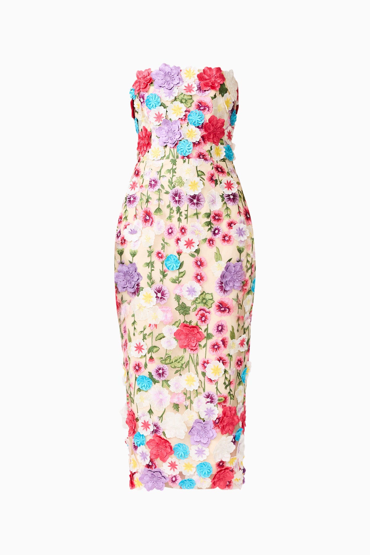 Rosette Strapless Midi Dress in Multi Floral