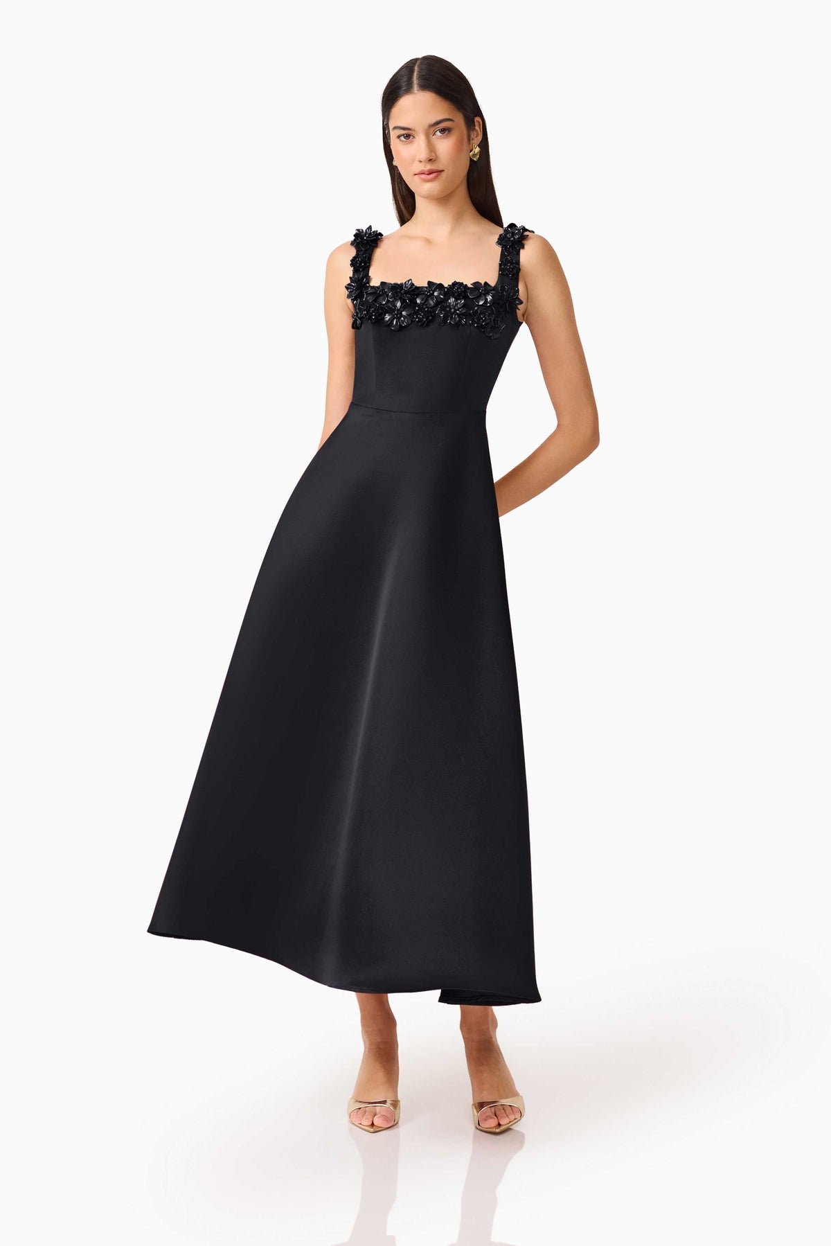 Lucetta Fit & Flare Midi Dress in Black