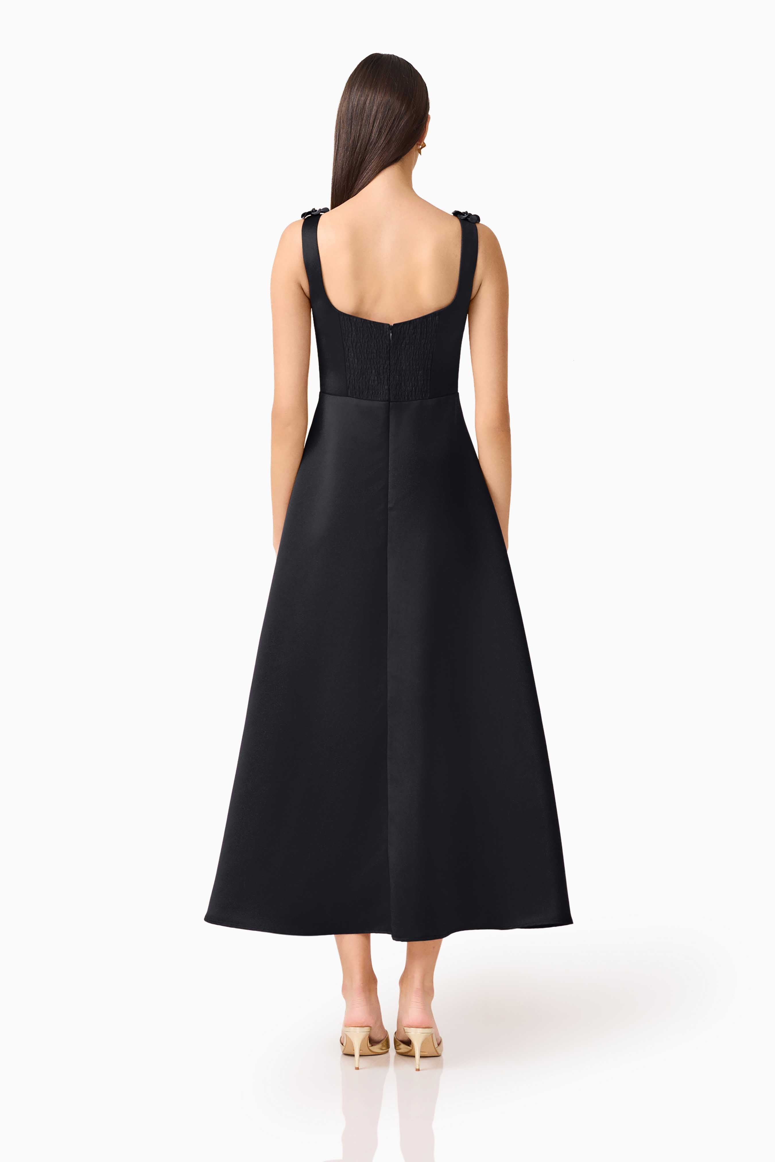 Lucetta Fit & Flare Midi Dress in Black