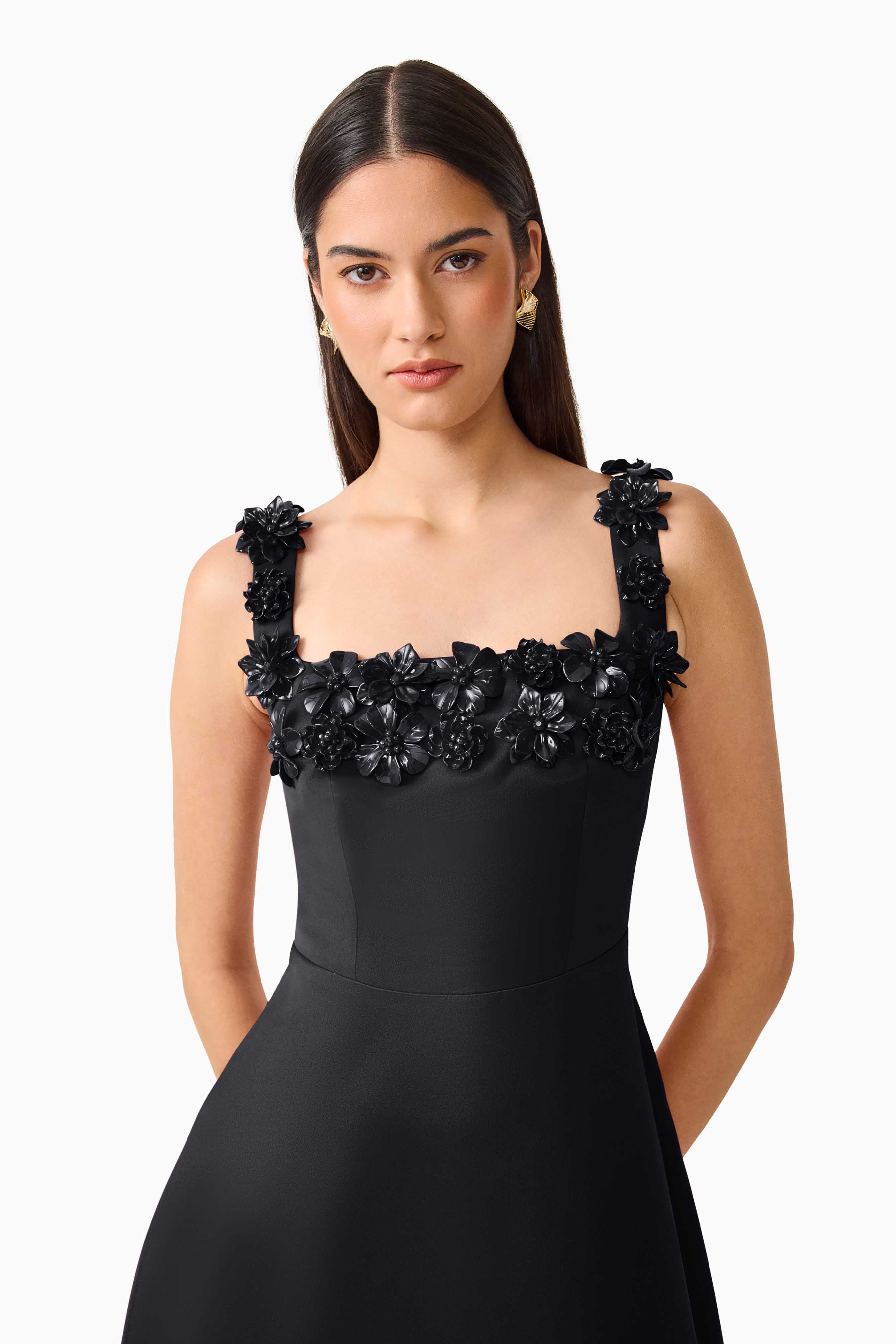 Lucetta Fit & Flare Midi Dress in Black