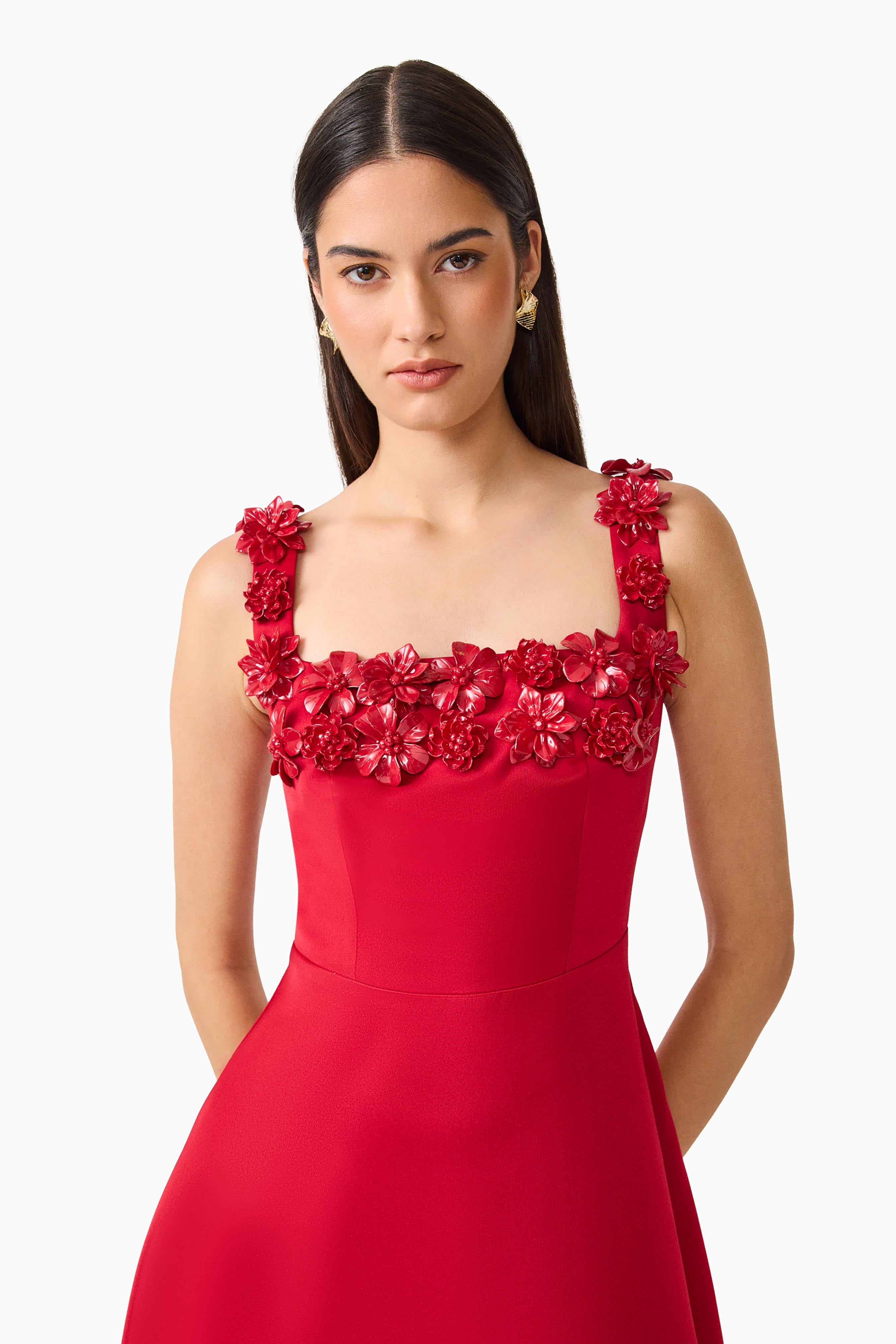 Lucetta Fit & Flare Midi Dress in Red