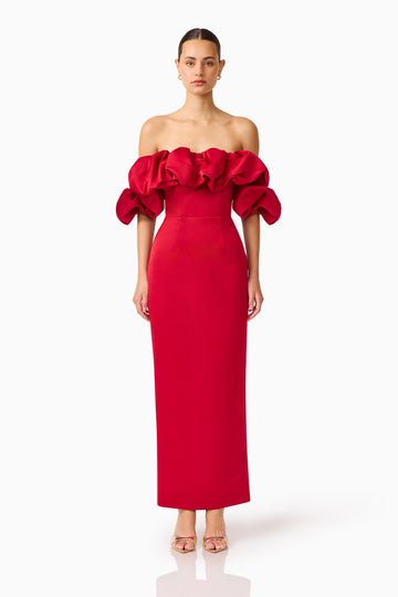 Lucetta Off Shoulder Gown in Red