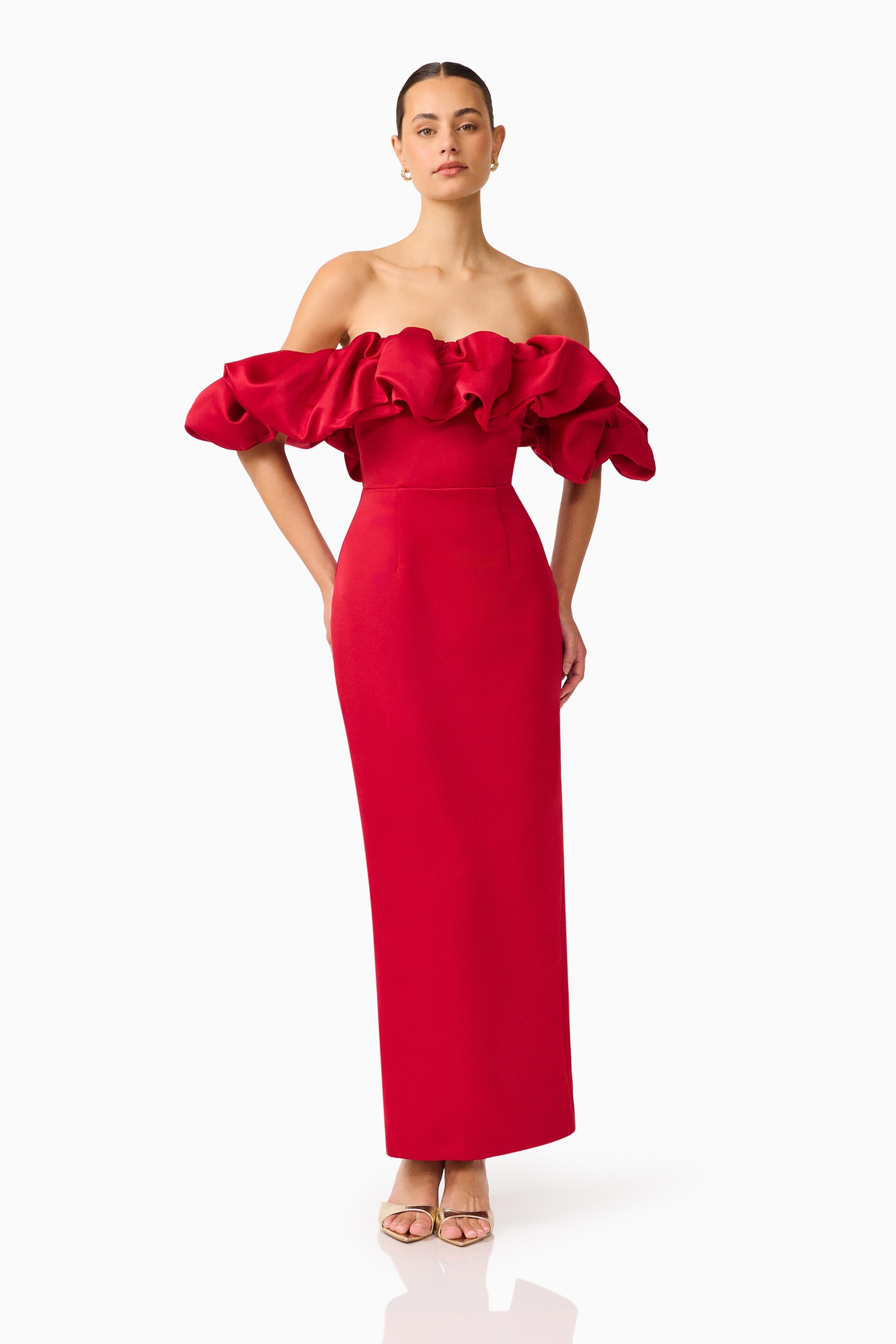 Lucetta Off Shoulder Gown in Red