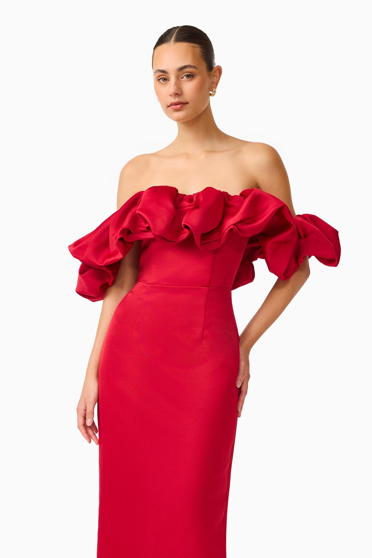 Lucetta Off Shoulder Gown in Red