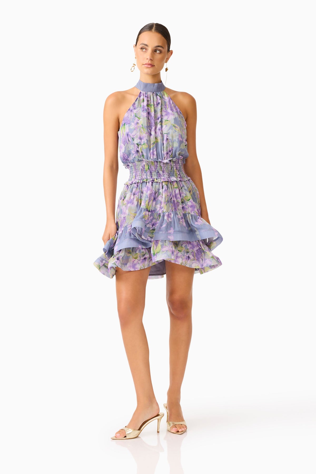 Milena Halter Mini Dress in Purple Floral