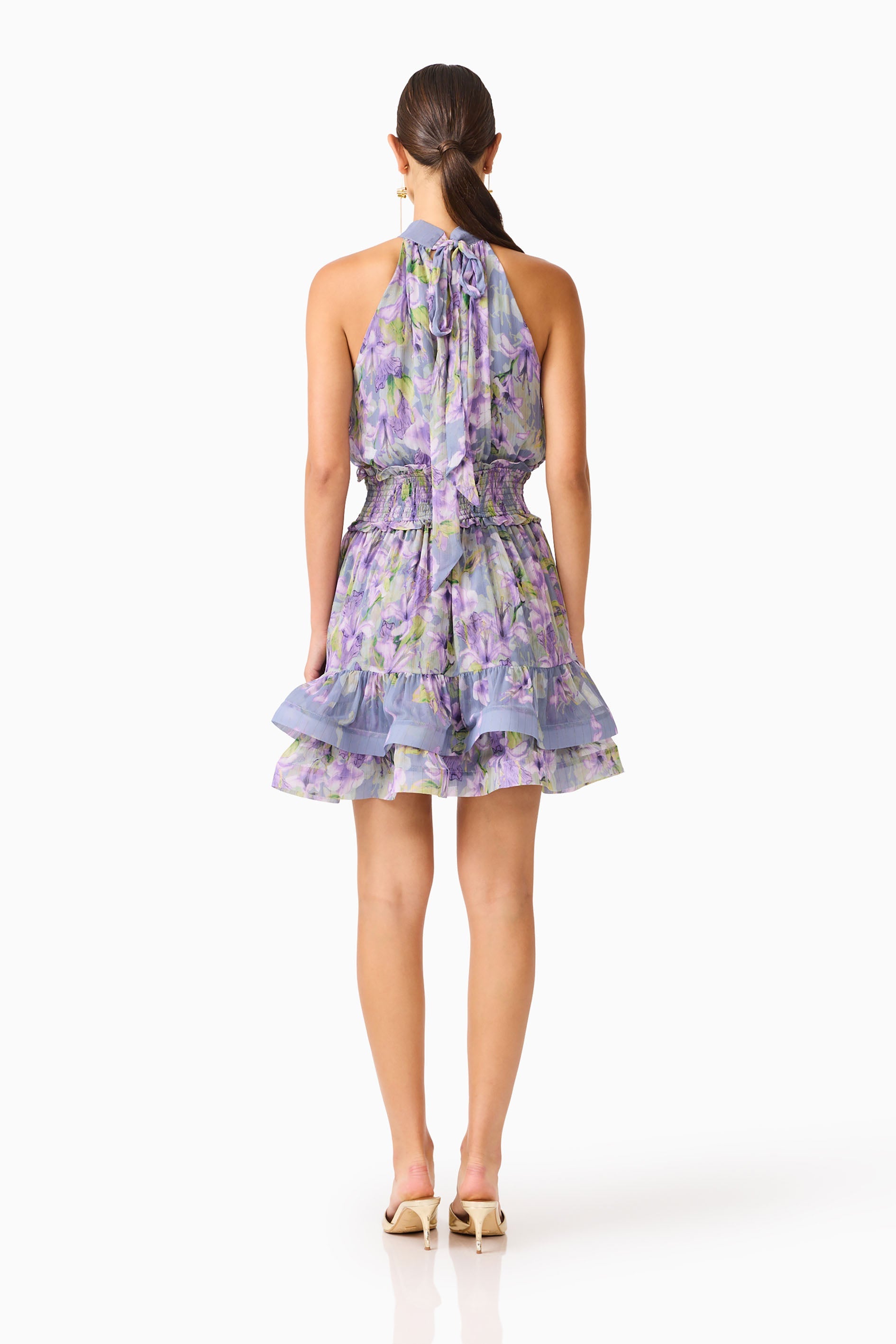 Milena Halter Mini Dress in Purple Floral