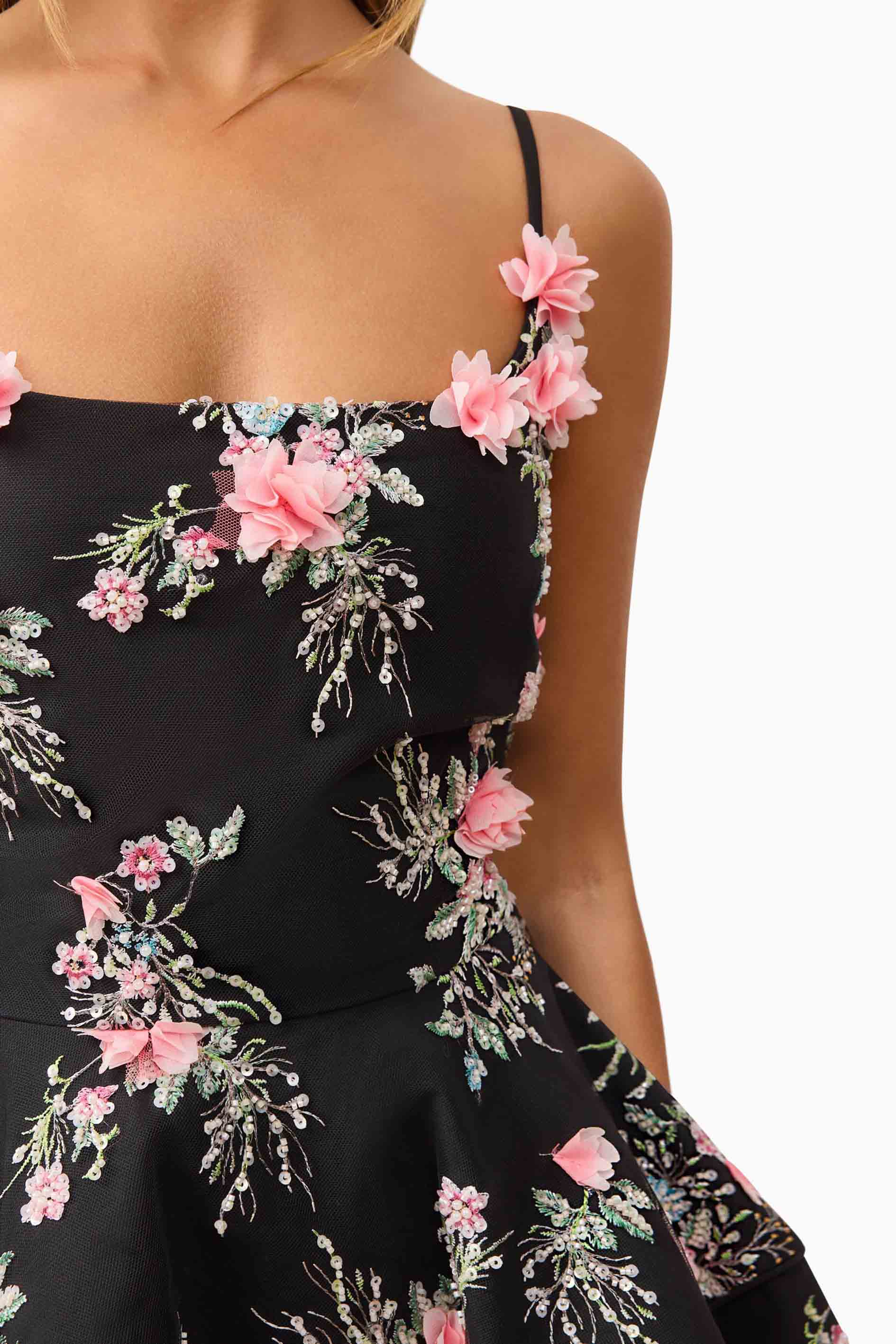 Gaia Floral Mini Dress in Black