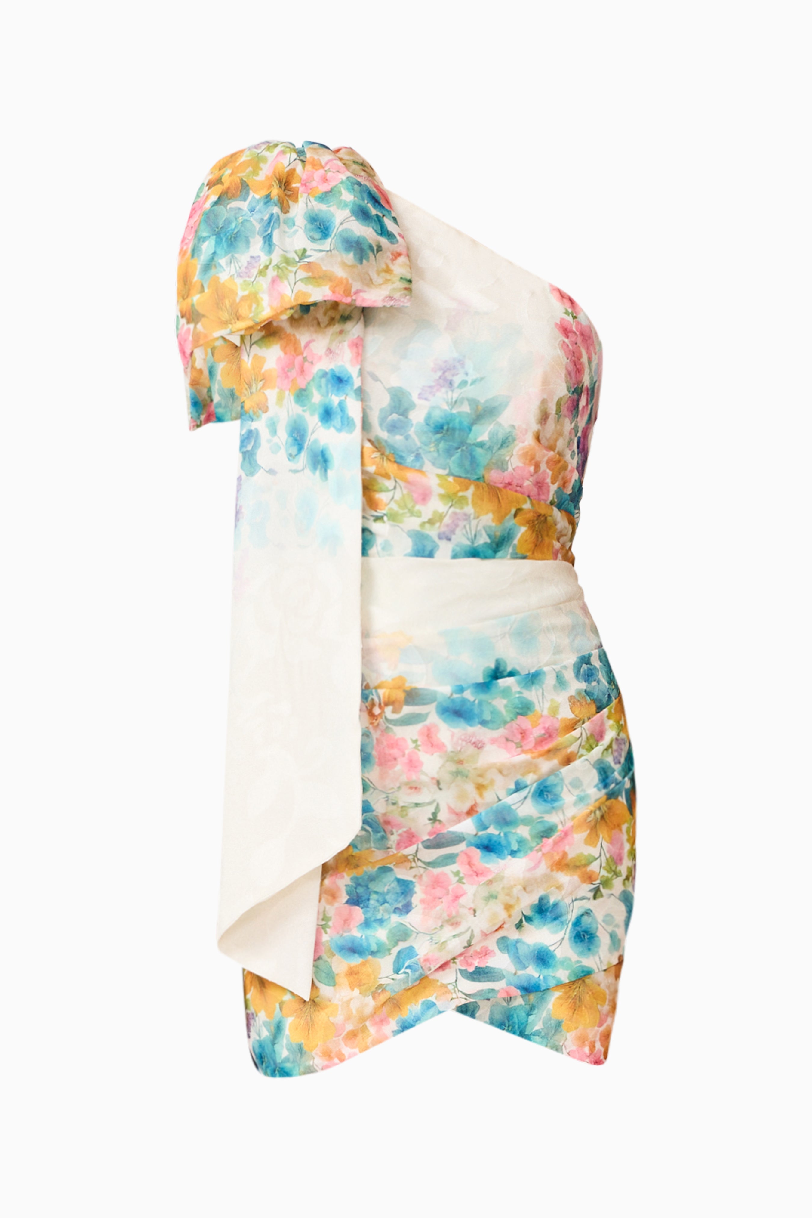 Clementina One Shoulder Mini Dress in Multi Floral