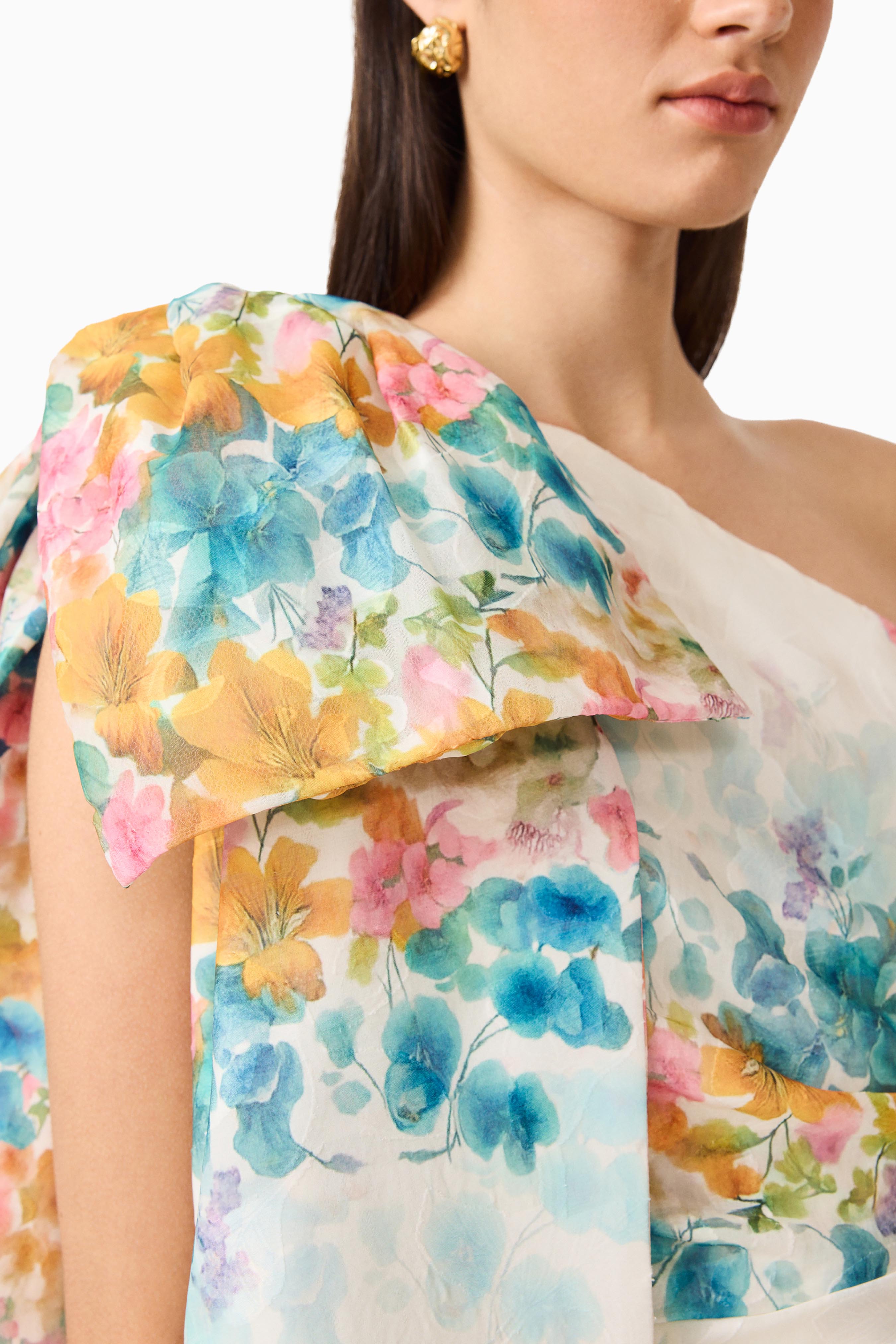 Clementina One Shoulder Mini Dress in Multi Floral