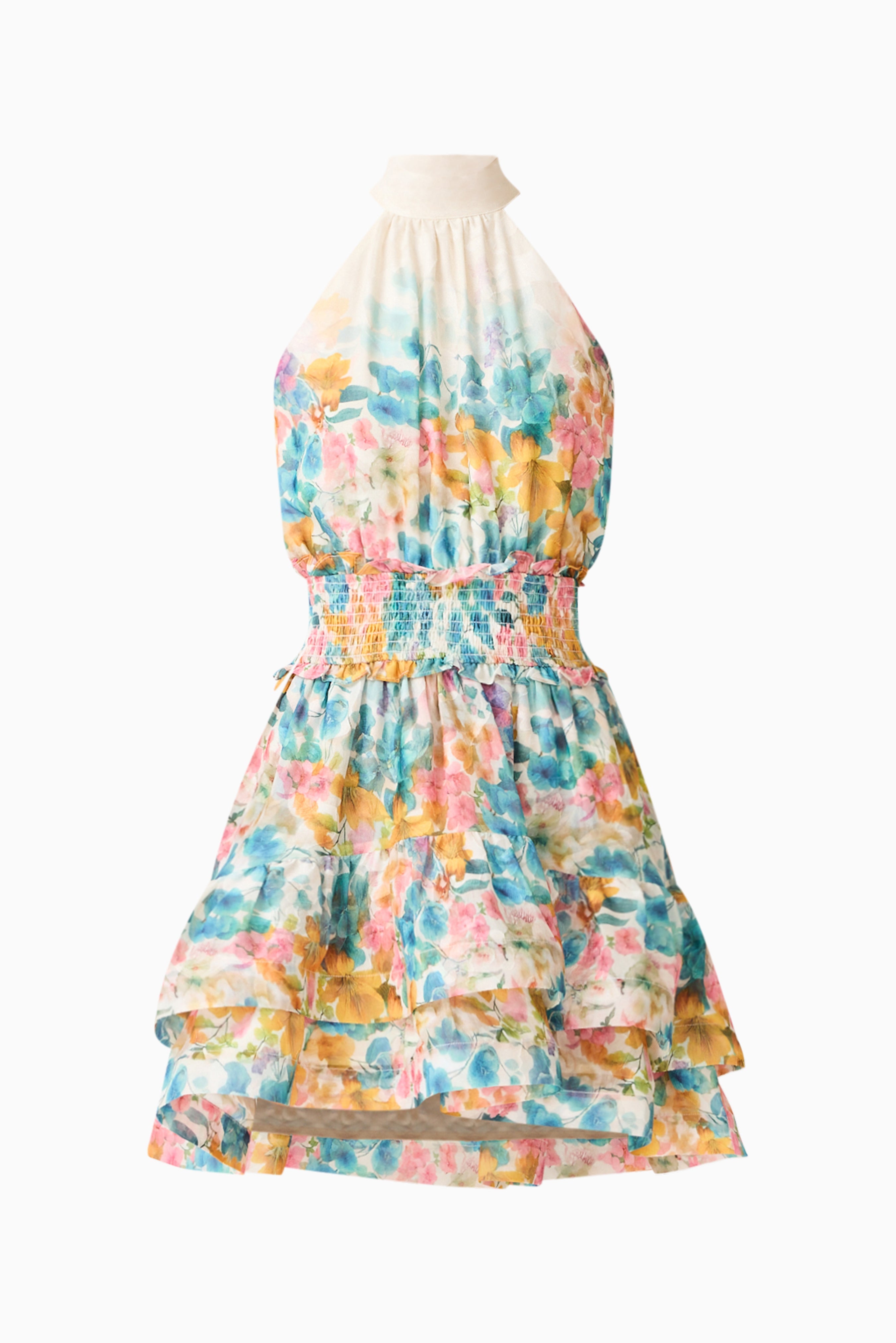 Clementina Halter Mini Dress in Multi Floral