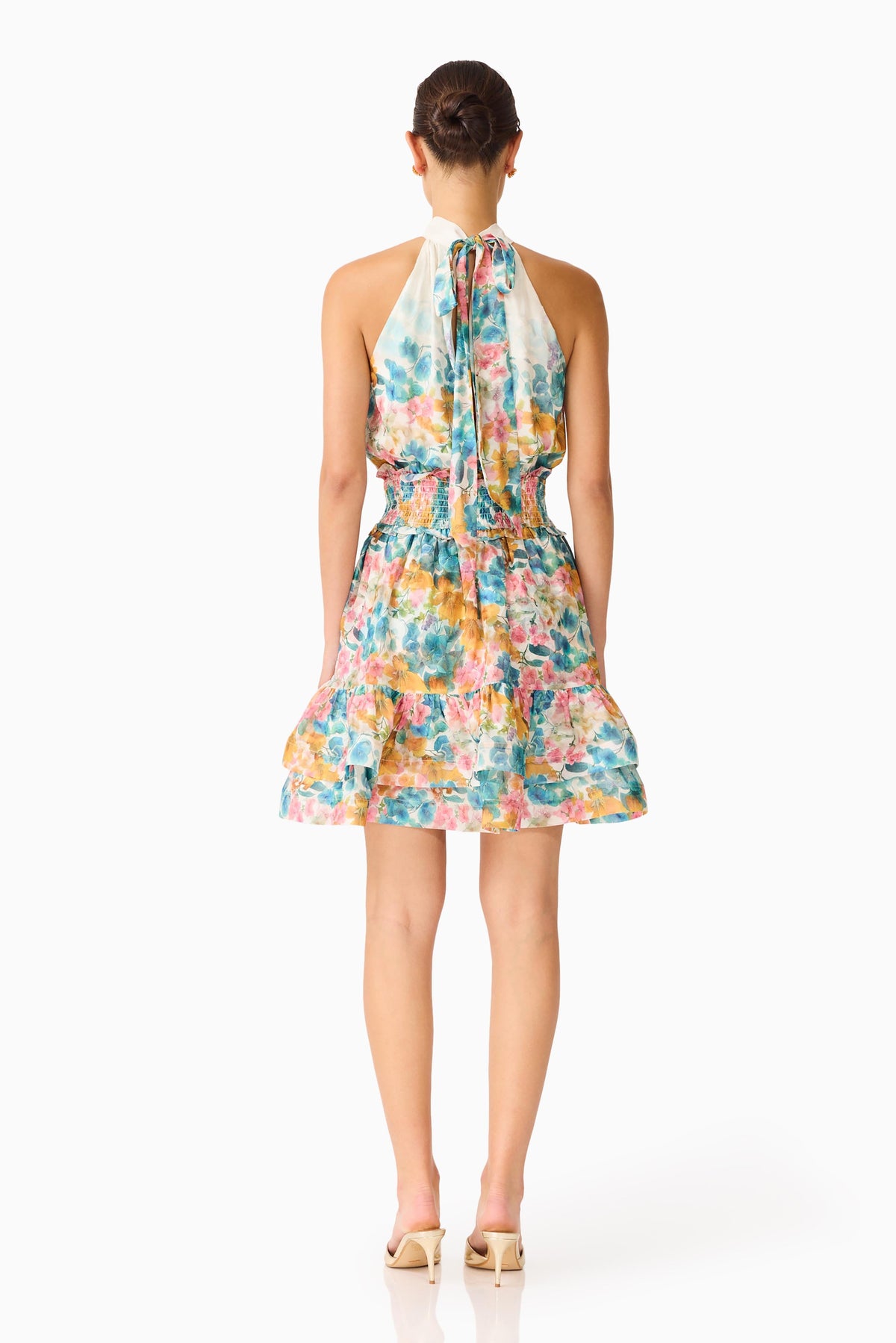 Clementina Halter Mini Dress in Multi Floral