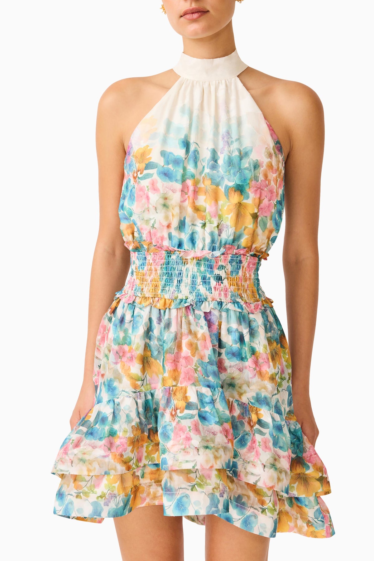 Clementina Halter Mini Dress in Multi Floral