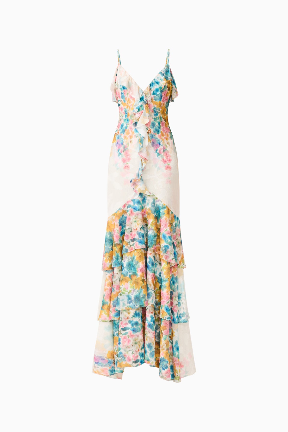 Clementina Ruffle Maxi Dress in Multi Floral