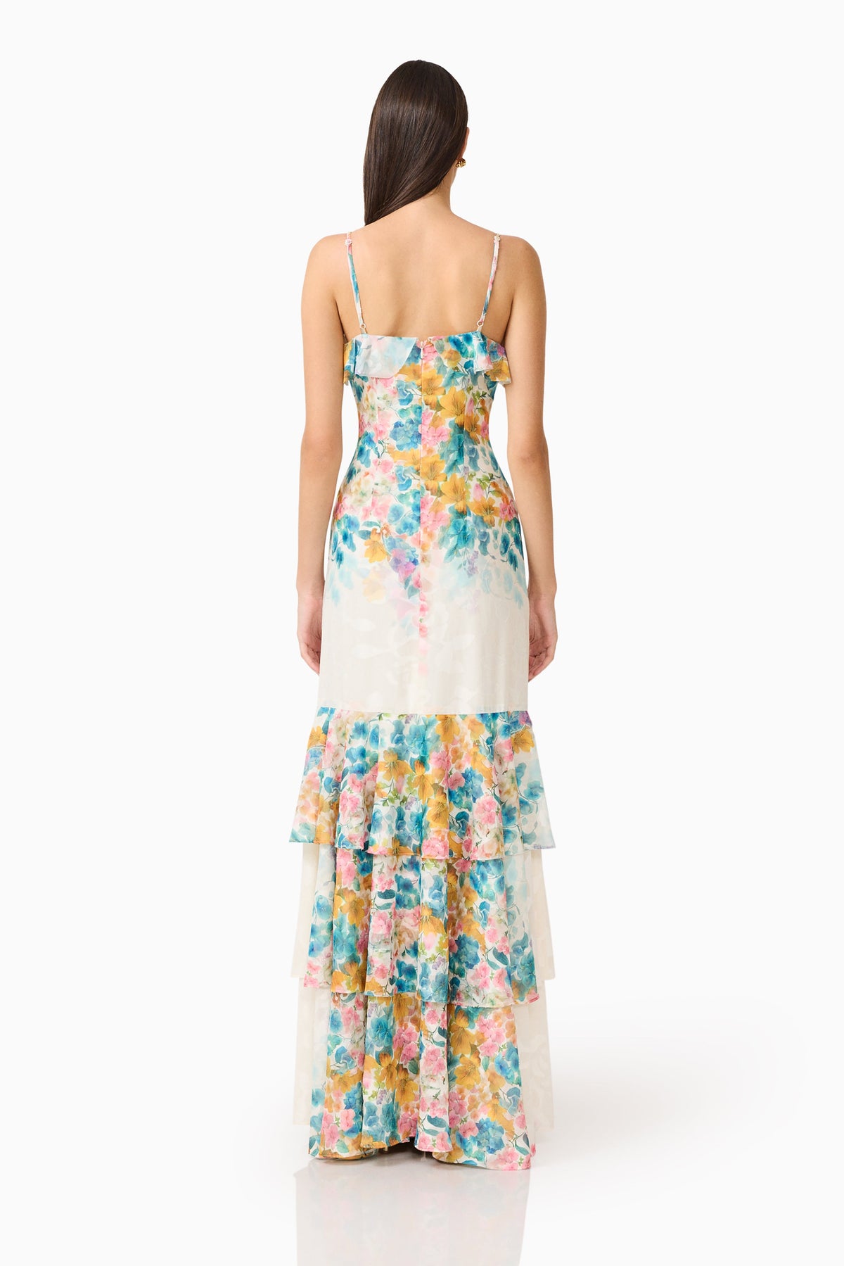 Clementina Ruffle Maxi Dress in Multi Floral
