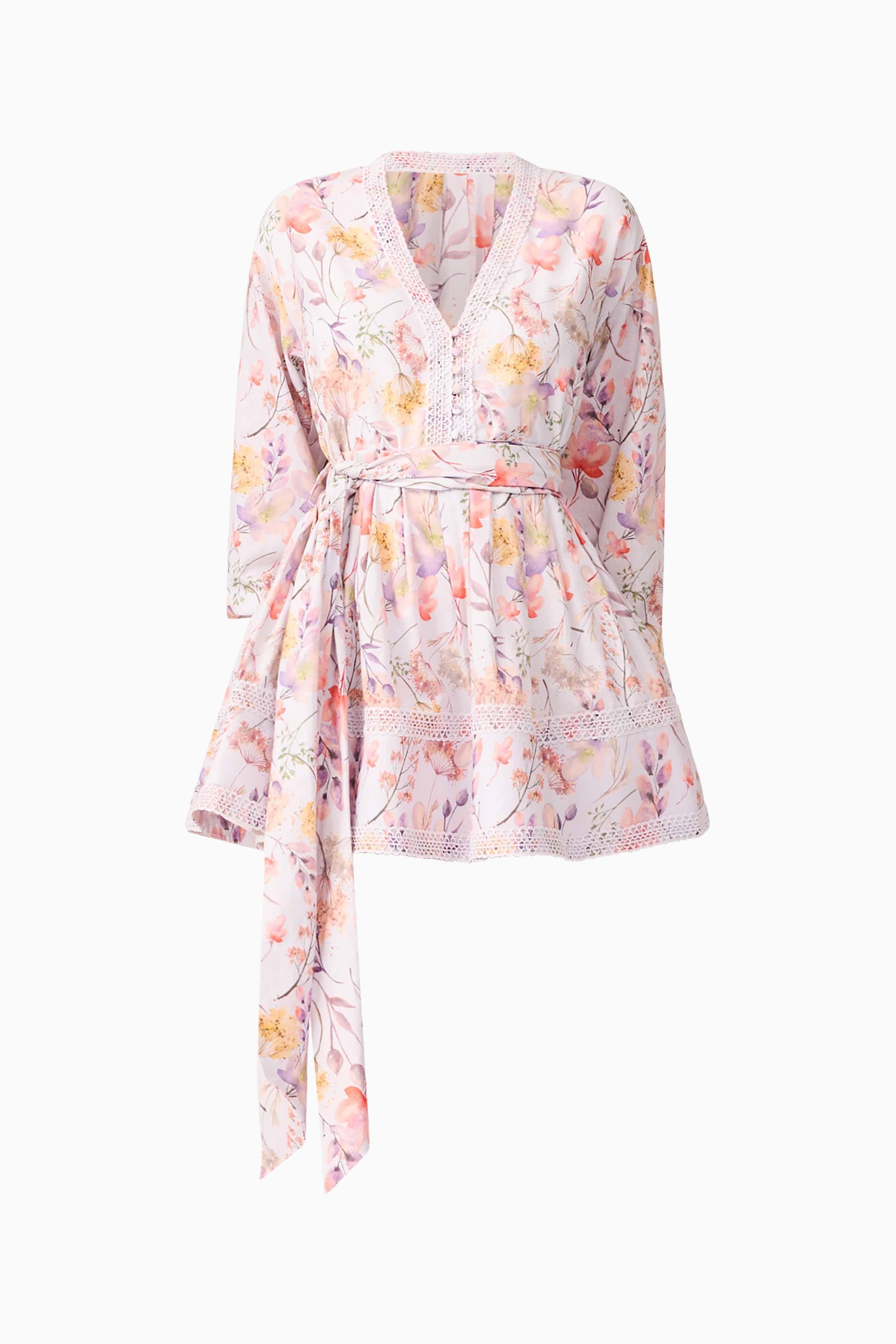 Ines Long Sleeve Mini Dress in Purple Floral