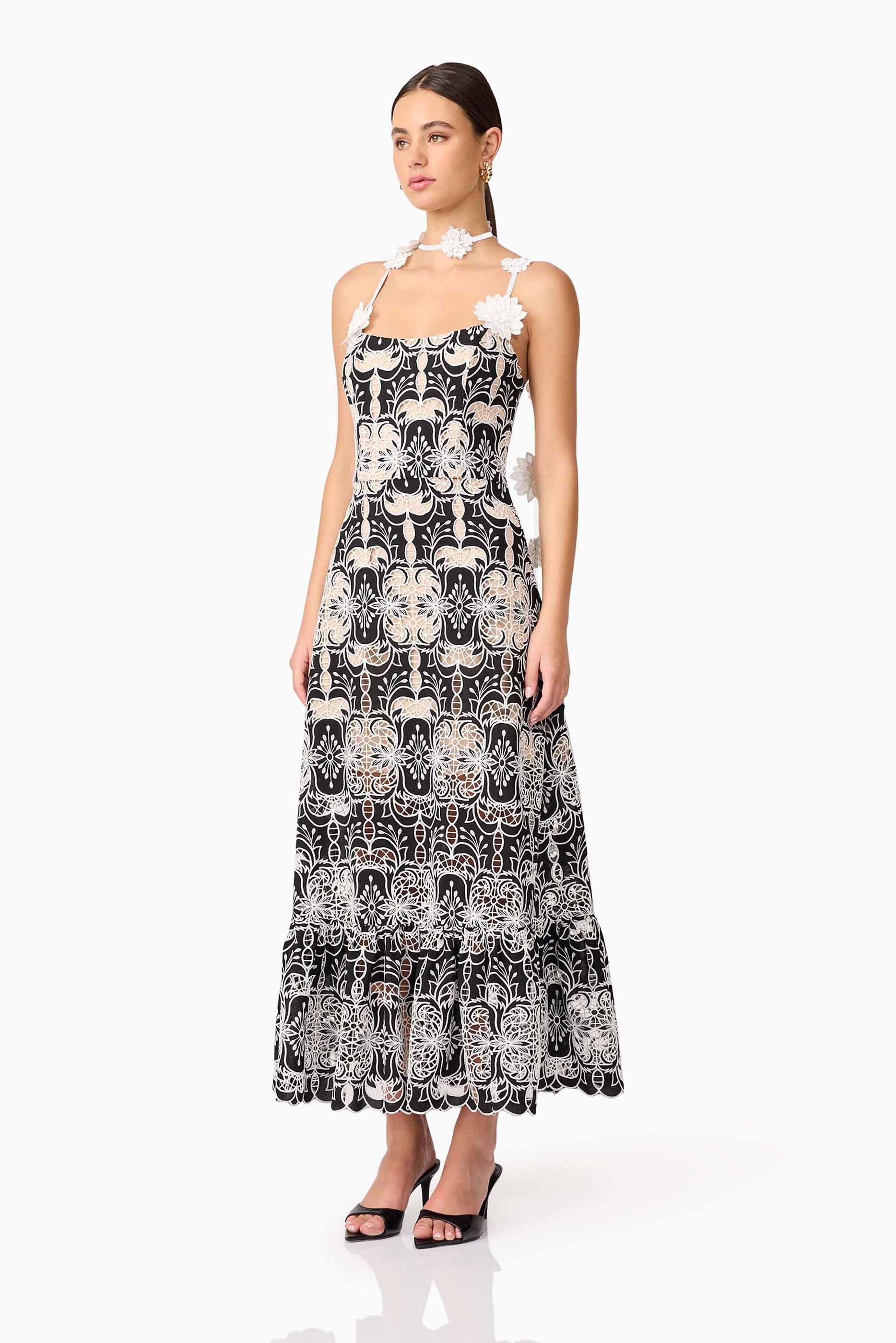 Jolie Floral Midi Dress in Black
