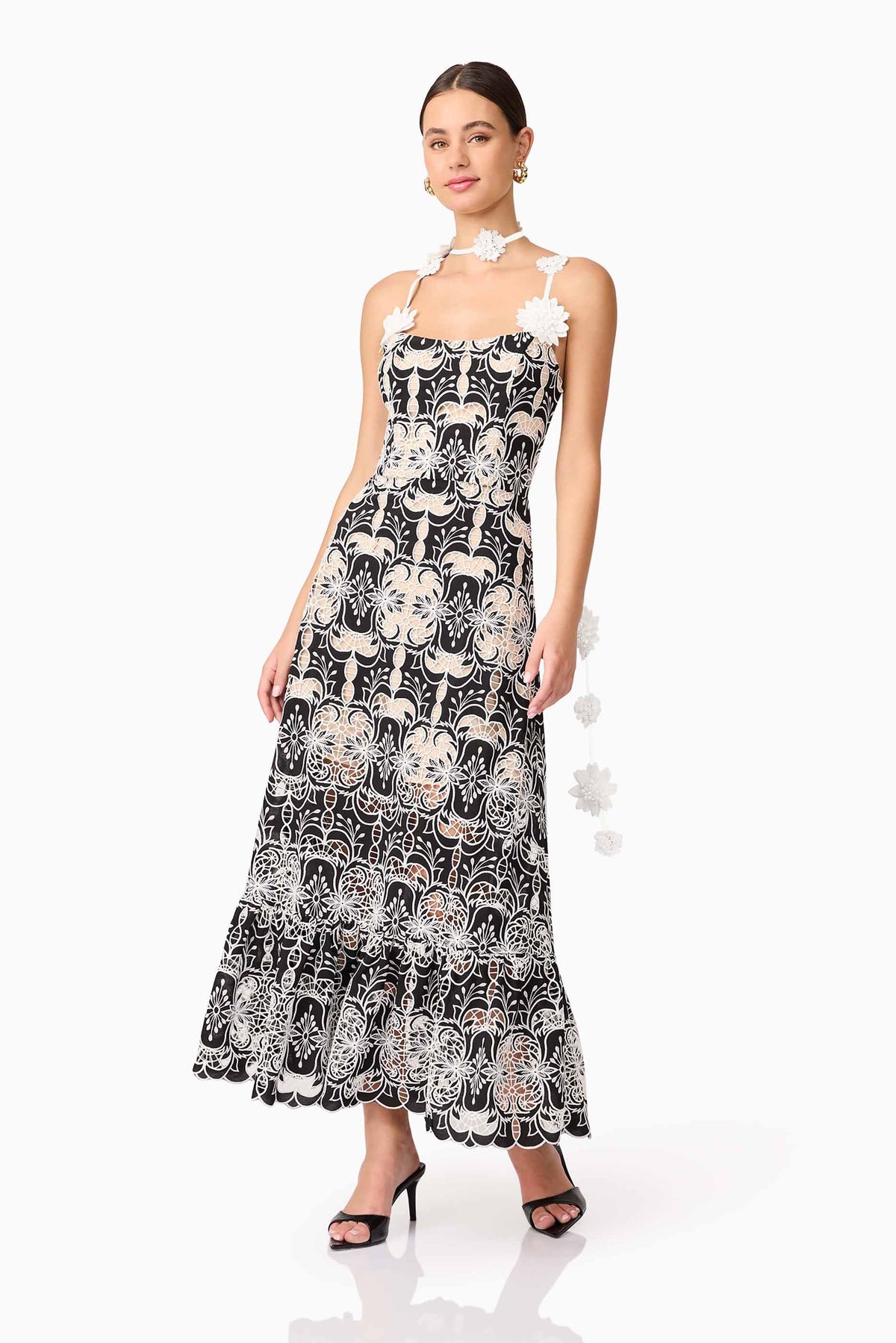 Jolie Floral Midi Dress in Black