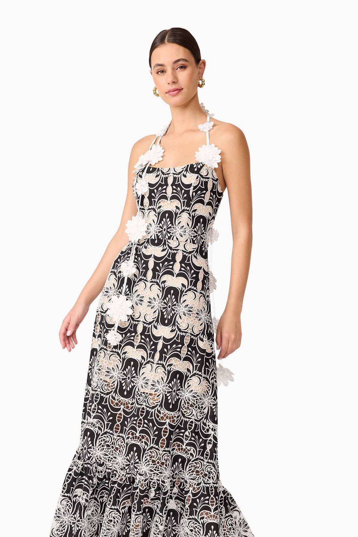 Jolie Floral Midi Dress in Black