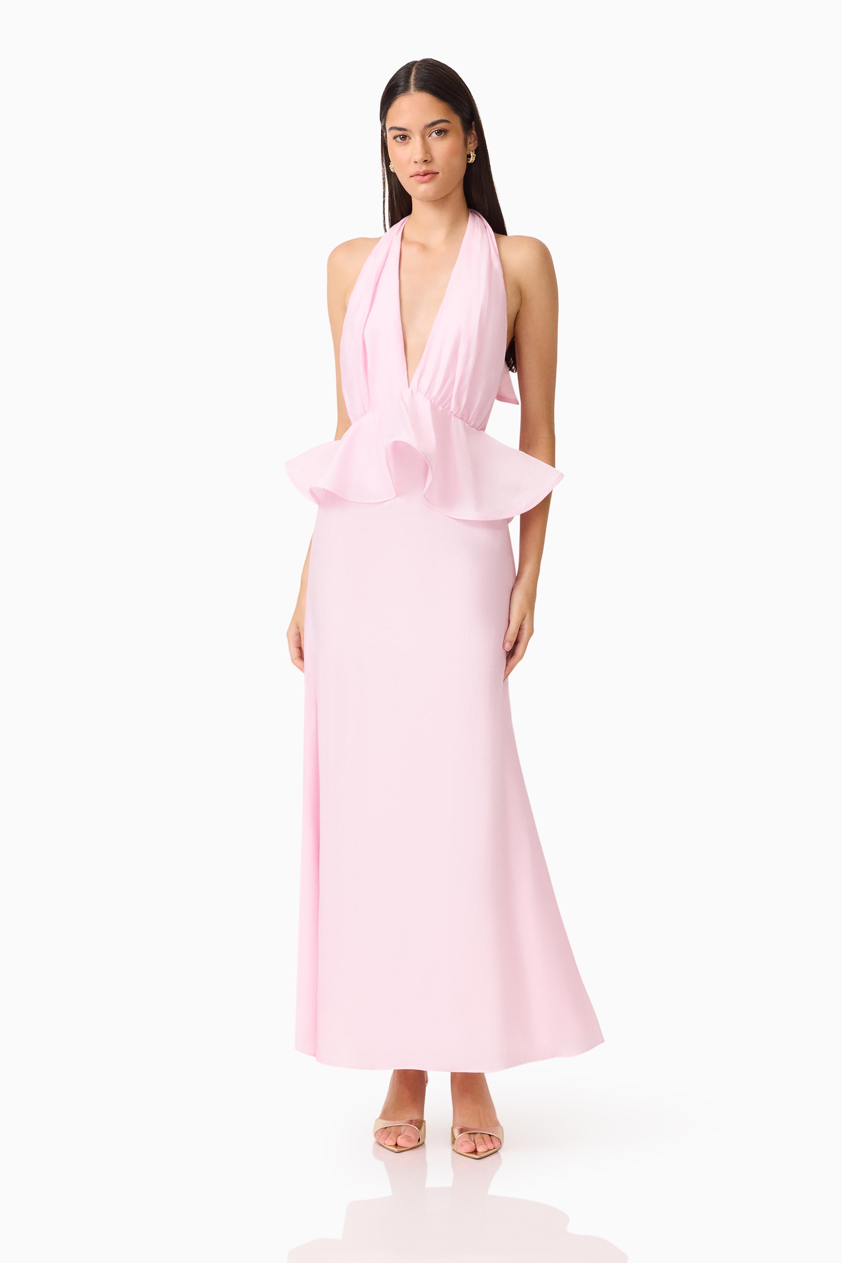 Fiorina Halter Neck Gown in Pale Pink