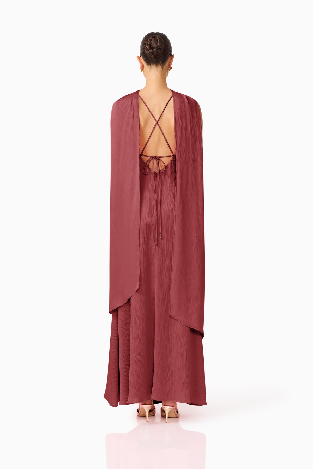 Calista Neck Scarf Gown in Burgundy