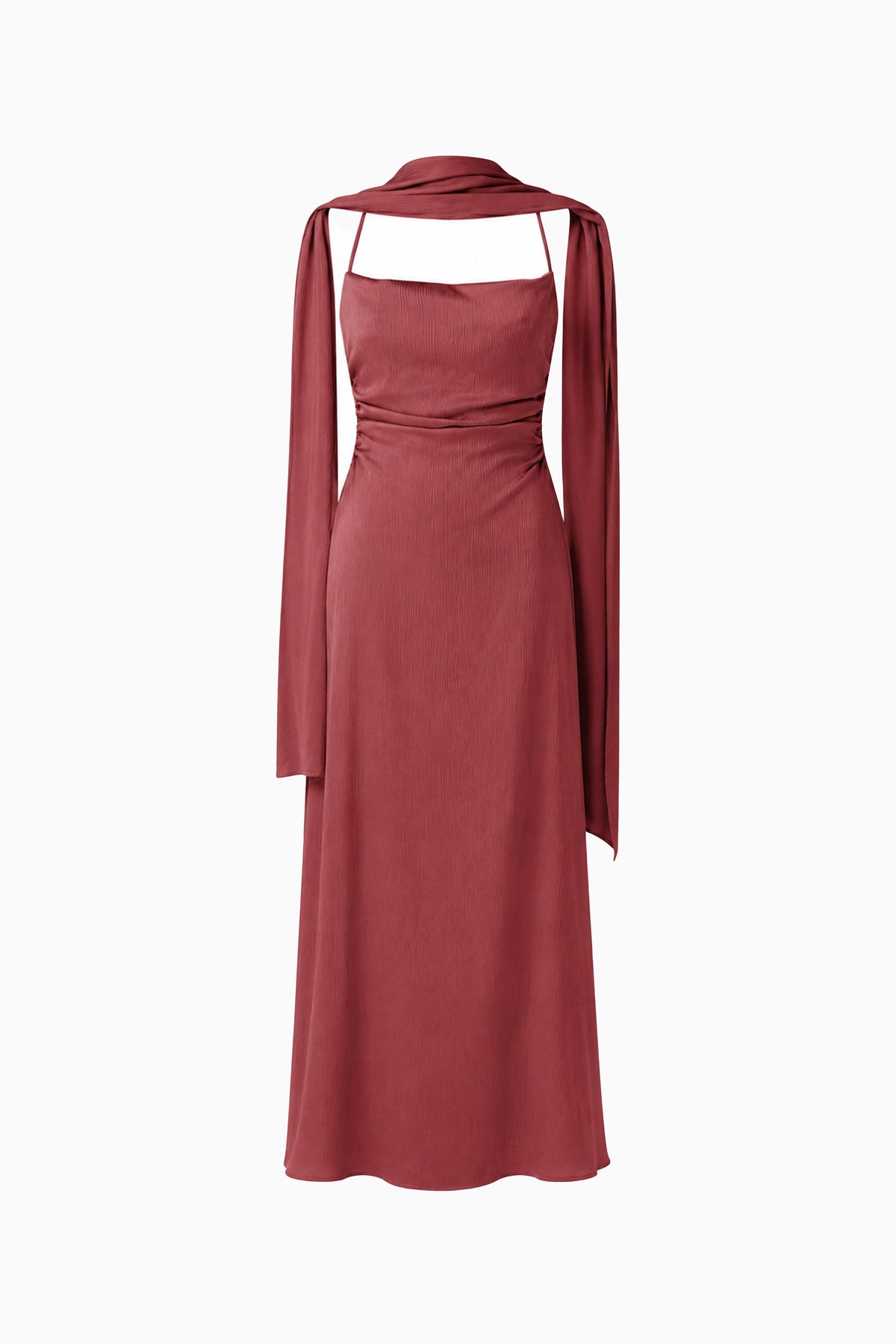 Calista Neck Scarf Gown in Burgundy