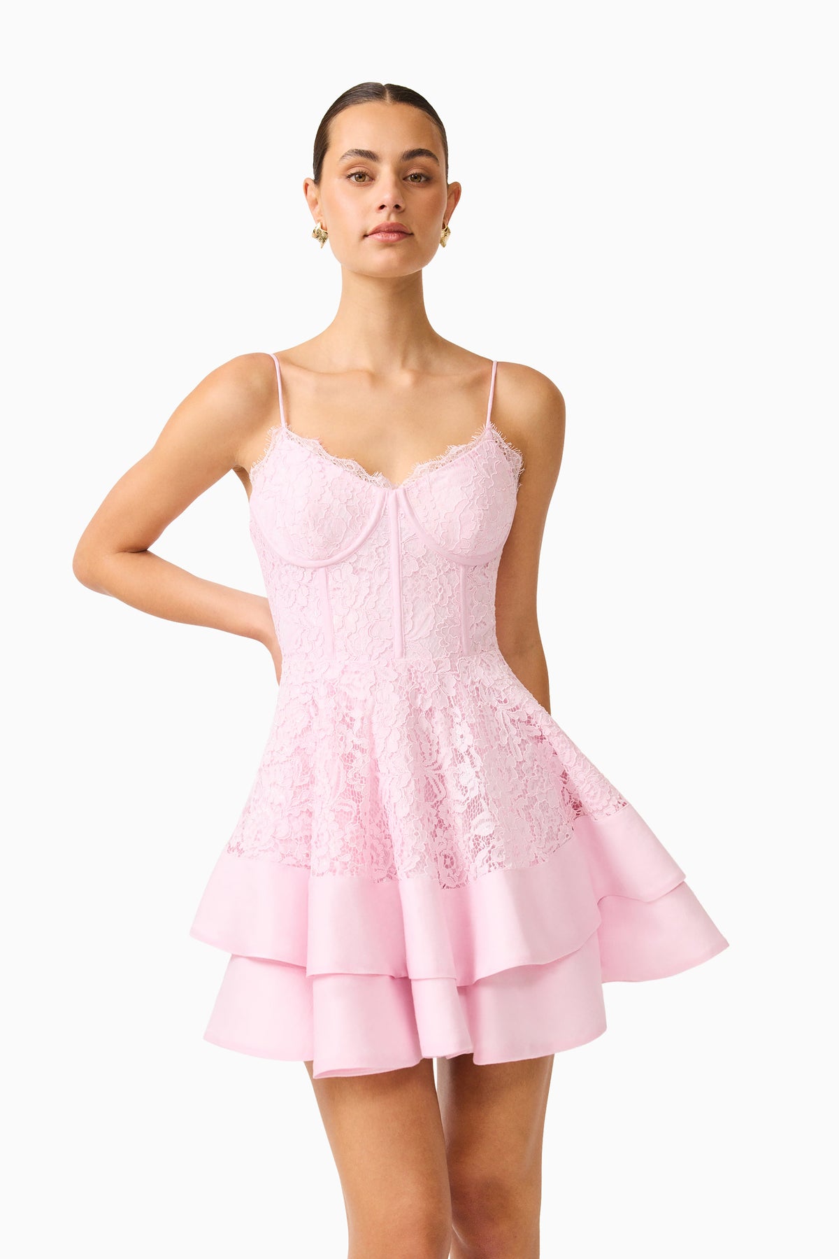 Fiorina Tiered Mini Dress in Pale Pink