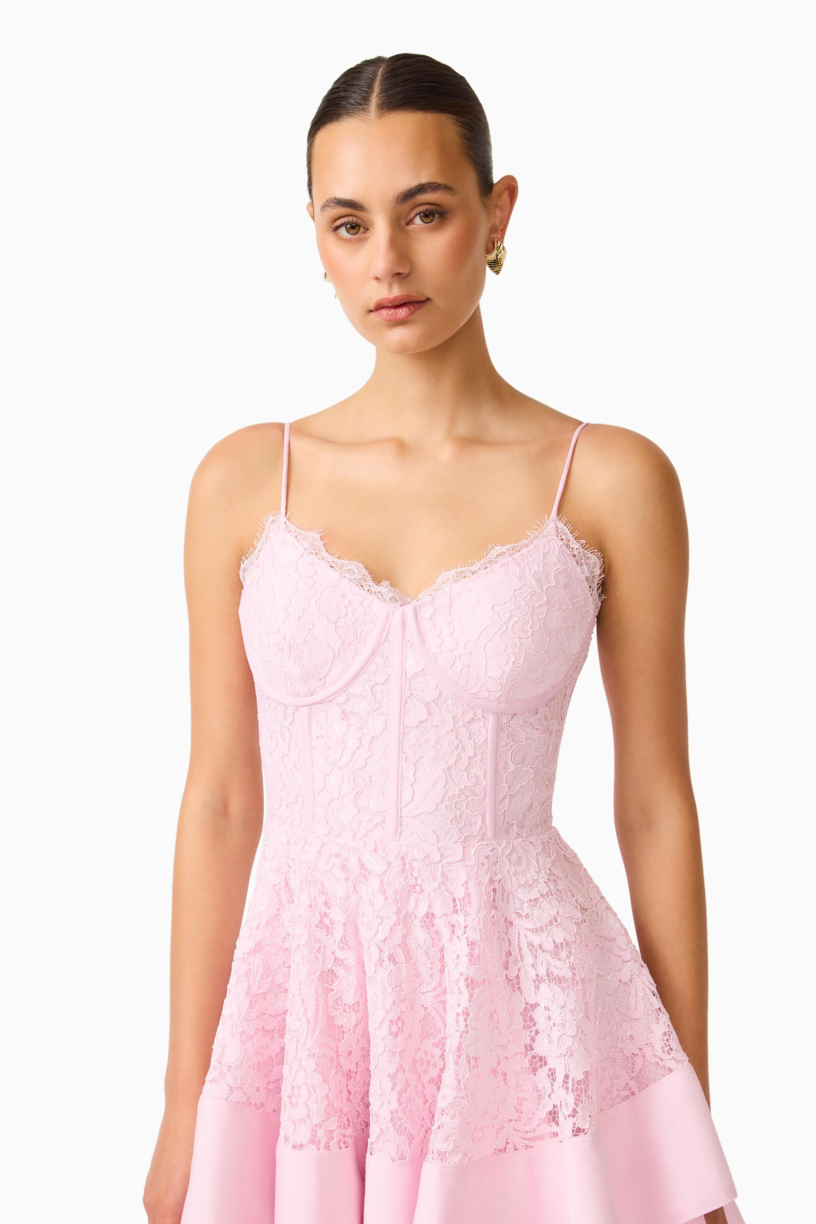 Fiorina Tiered Mini Dress in Pale Pink