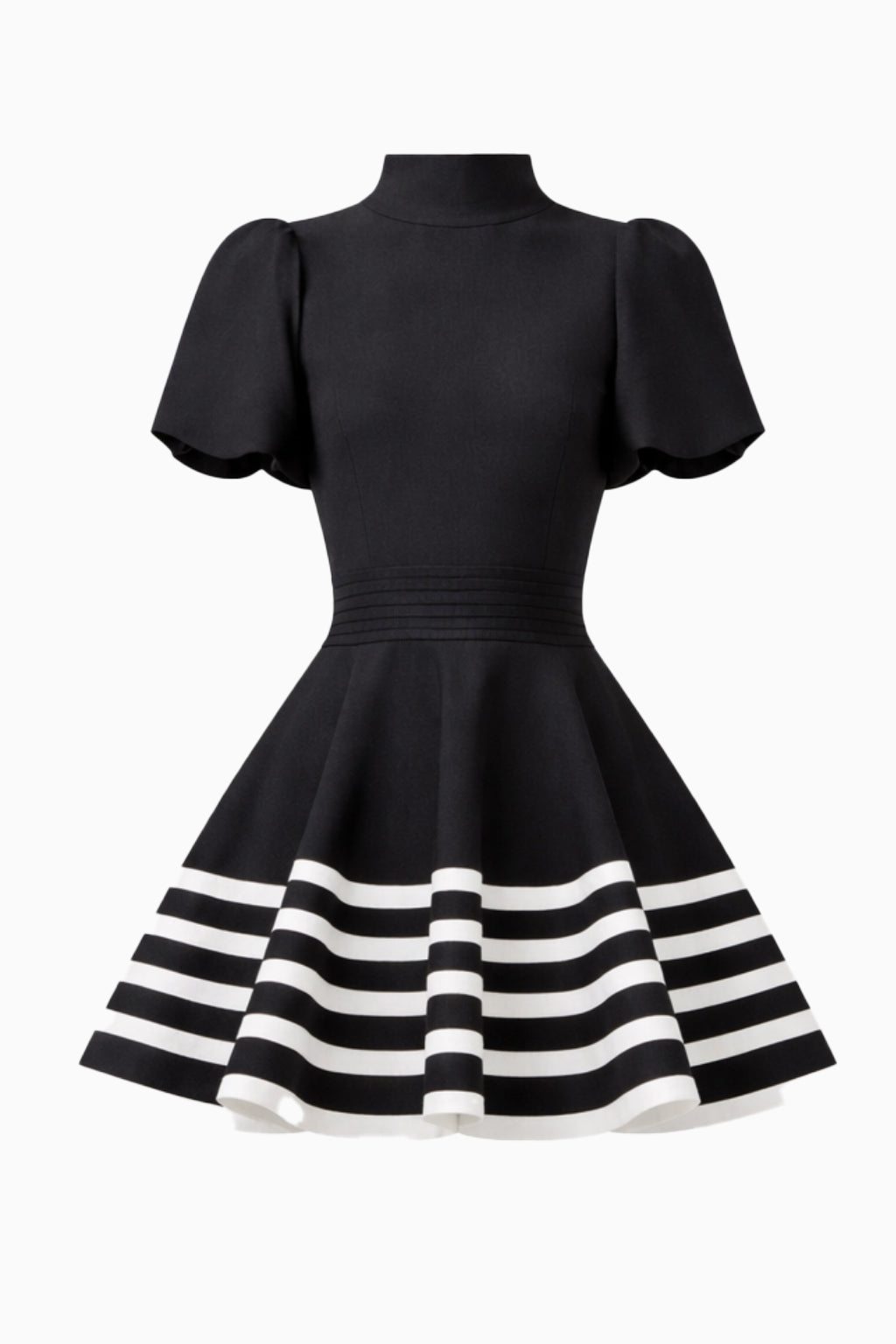 Ninette Puff Sleeve Mini Dress in Black & White
